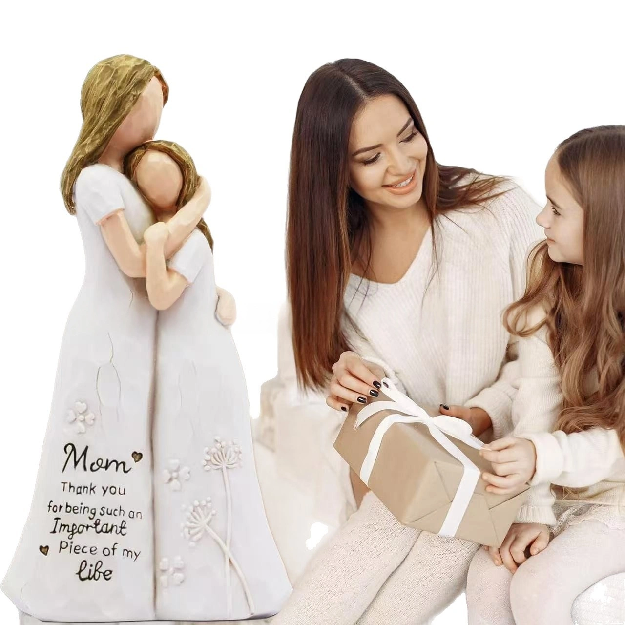 Mother And Daughter Hugging Resin Craft Statue