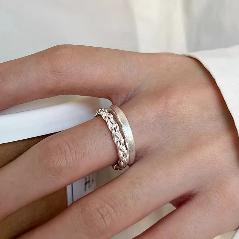 Vintage Heavy Craft 925 Sterling Silver Ring Niche Light Luxury Ins Style Anti-tarnish Women Jewelry