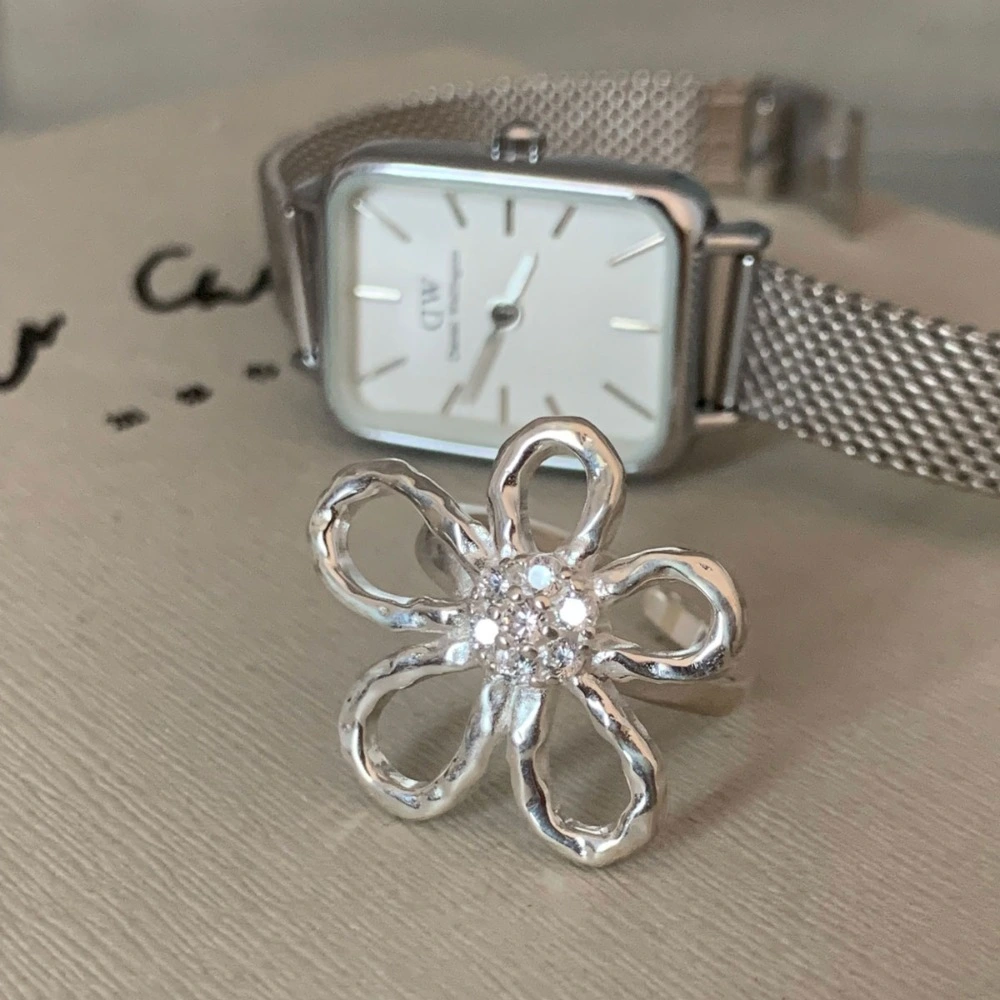 Ins Trendy Heavy-duty Silver Ring Vintage Aesthetic 925 Sterling Silver Fade Resistant For Ladies