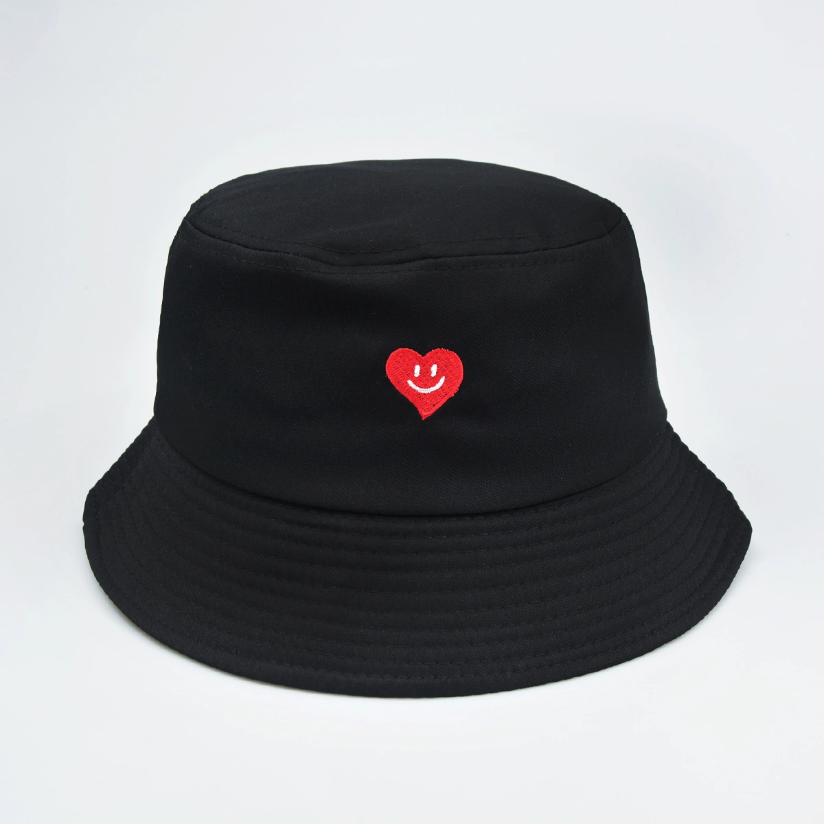 Women's Single-color Embroidered Heart-shaped Smiling Face Pattern Fashion And Simple Style Fishing Hat, Suitable For Daily Commuting, Outdoor Sun Protection, Shopping And Traveling.