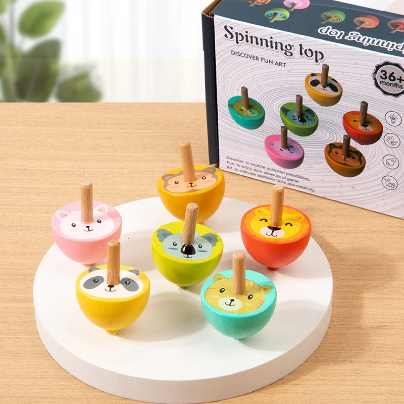 Wooden Traditional Colorful Spinning Top Toy