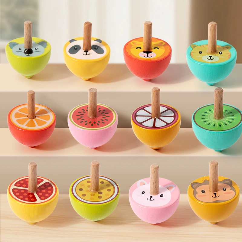 Wooden Traditional Colorful Spinning Top Toy