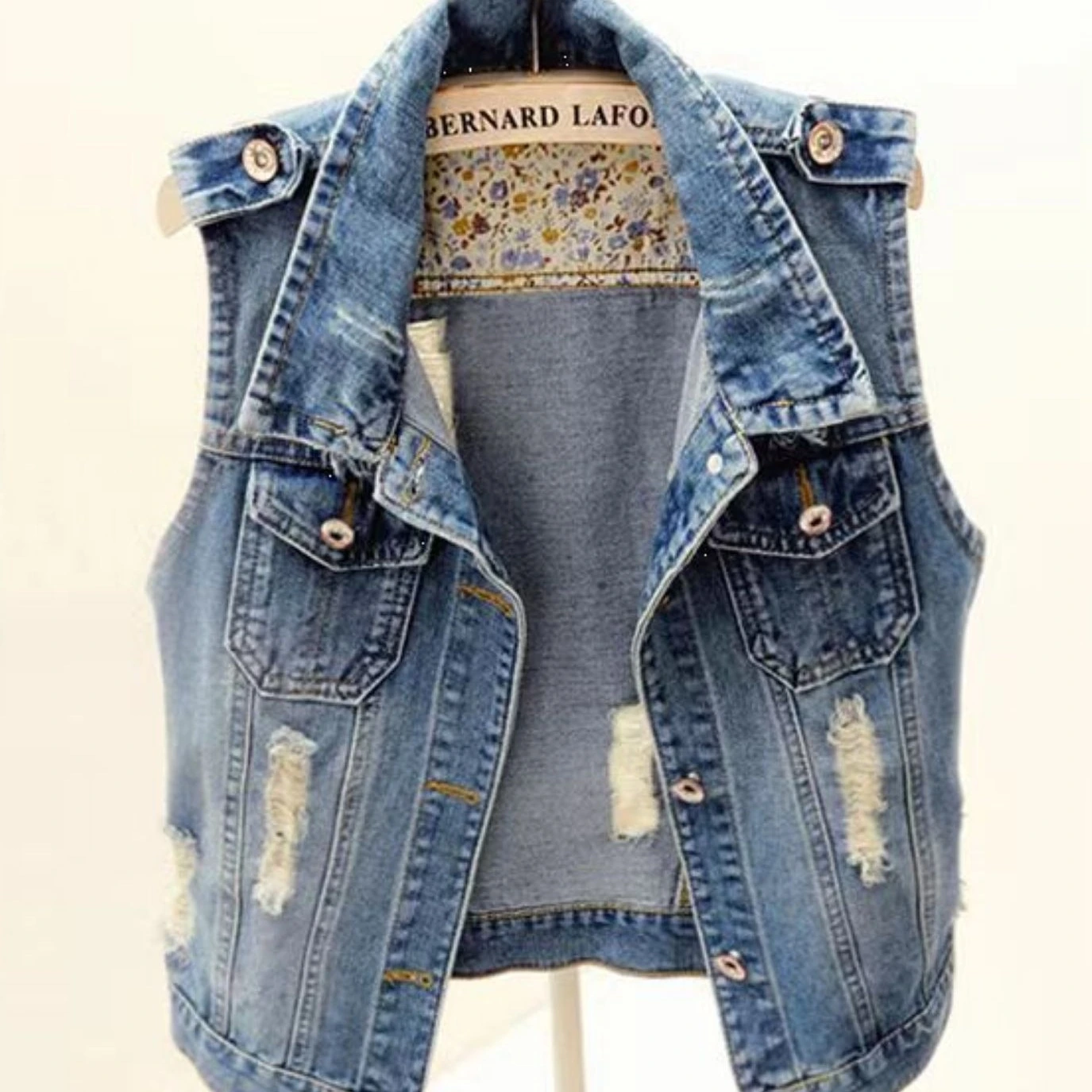 Women's Washed Denim Nostalgic Plus-Size Ripped Vest