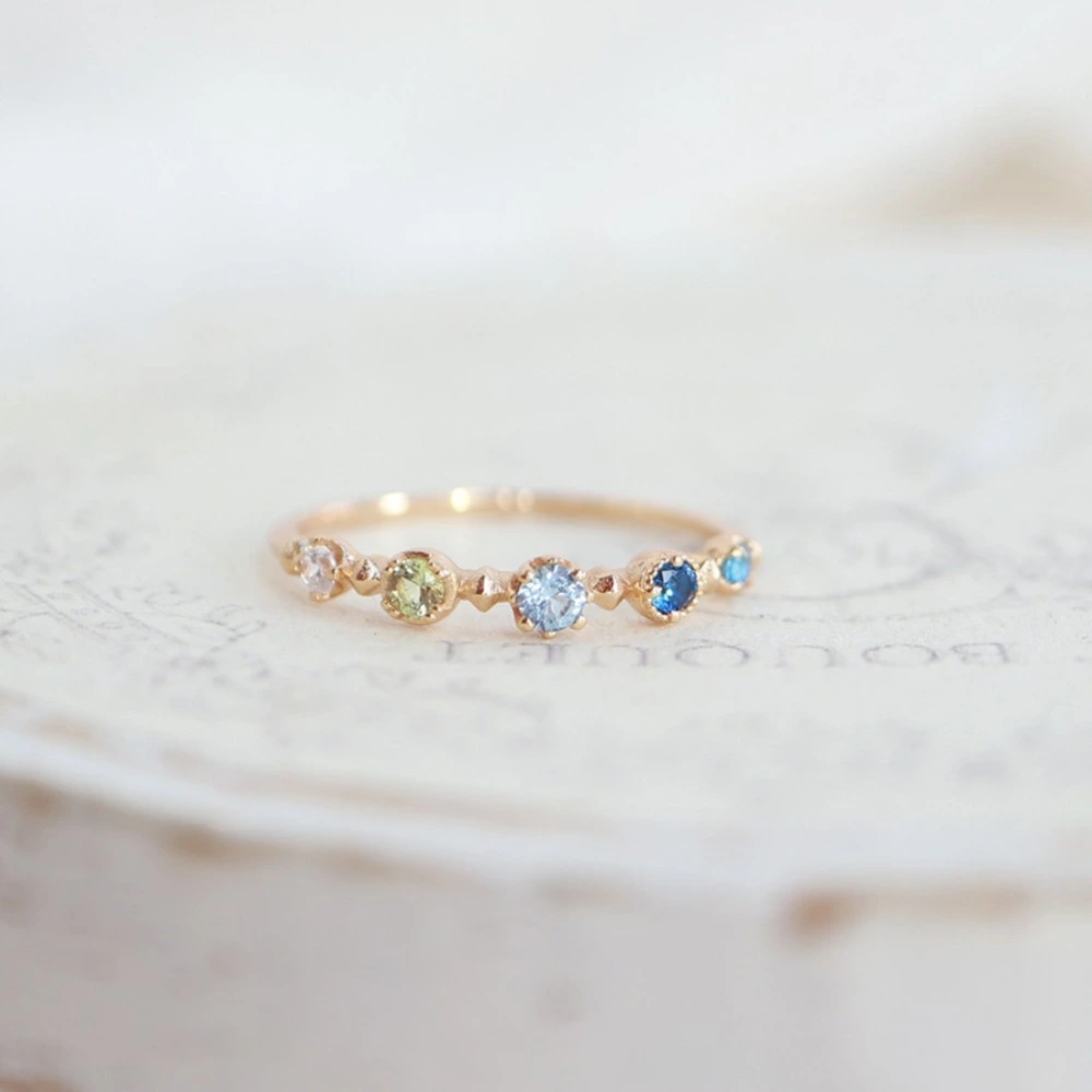 New Arrival Summer Zircon Couple Rings, Natural Color Gems Design, Minimalist Cold Tone High-End Open Finger Rings