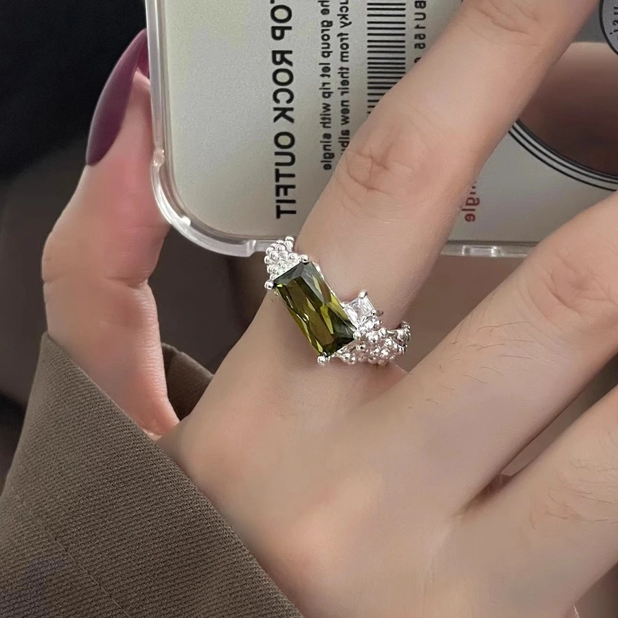 Summer Zircon Couple Rings, Natural Color Gems, Cold Style Light Luxury Adjustable Finger Ring