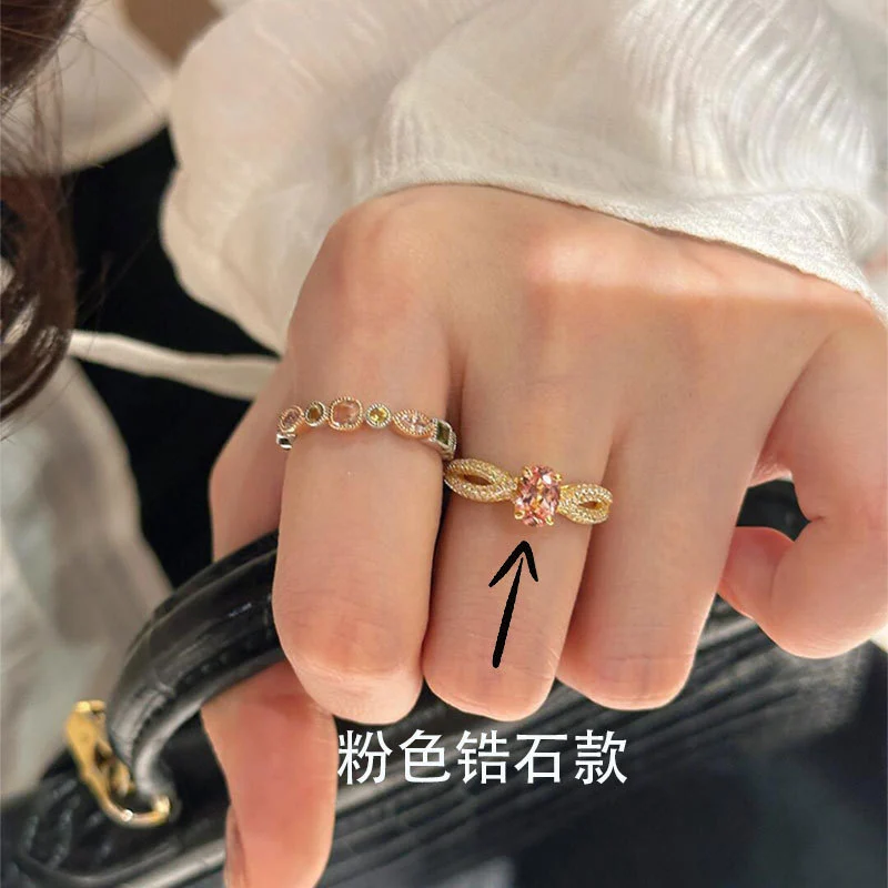 Elegant Daily Couple Rings, Inlaid Shiny Zircon & Natural Color Gems, Cold Style Light Luxury Finger Ring