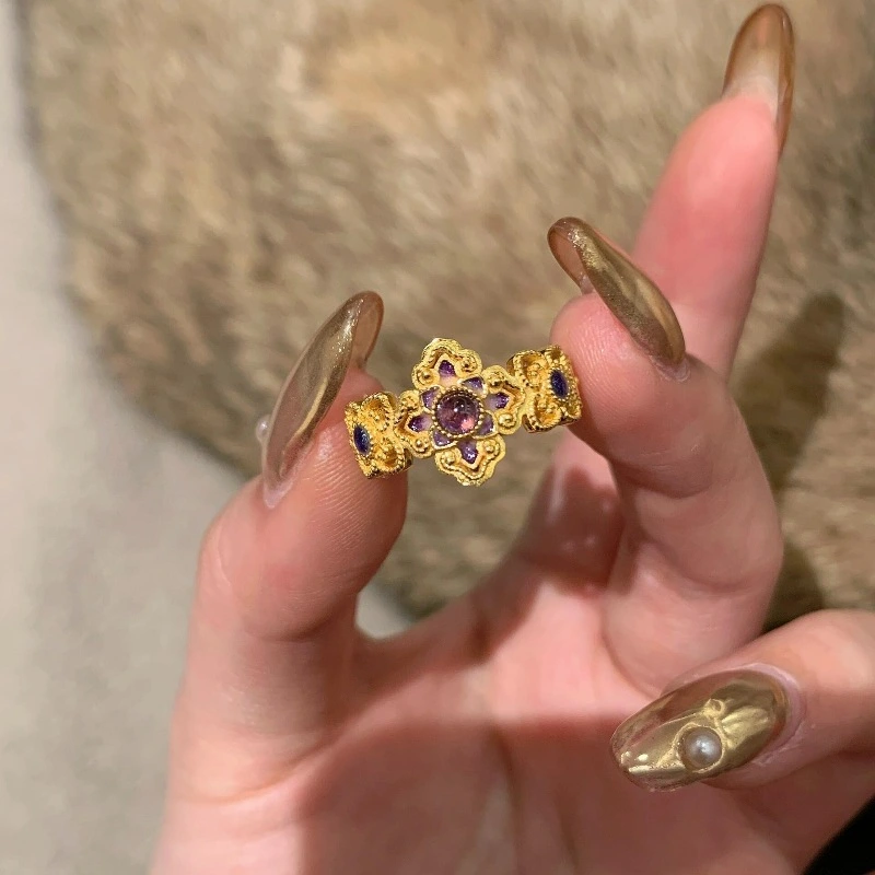 High-end Cold Wind Zircon Open Ring, Natural Colored Gem Craft, Stylish Versatile Couple Index Ring