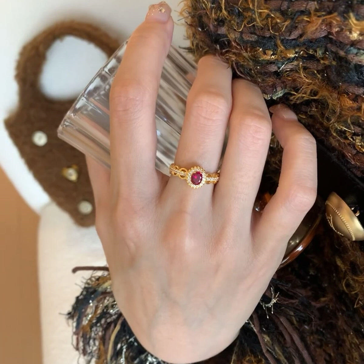 Luxury Minimalist Couple Bands, Shining Zircon Natural Color Gemstone, Cold Style Daily Wear Open Ring