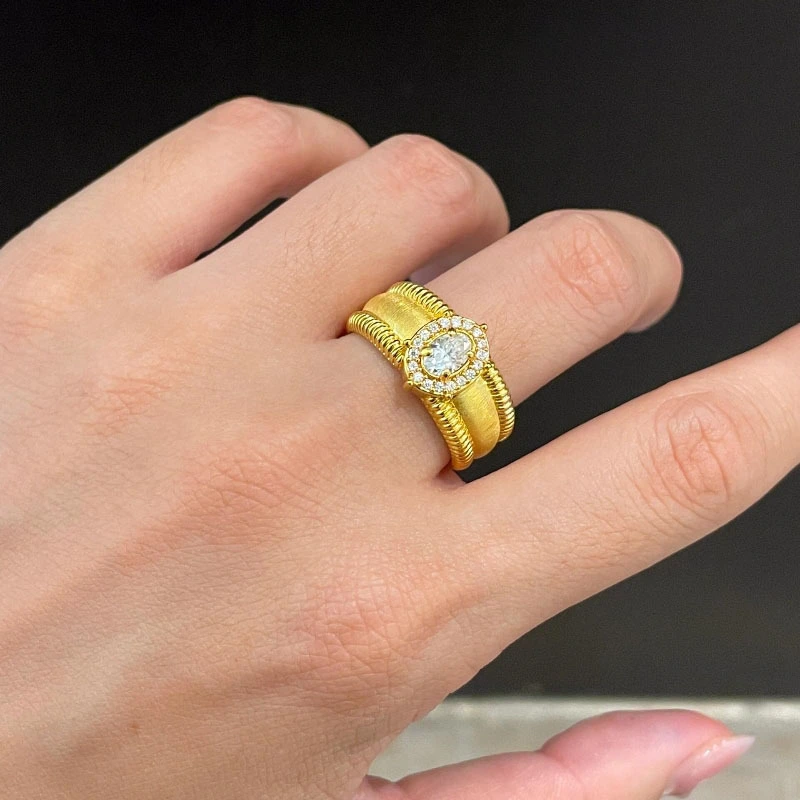 Luxury Minimalist Couple Bands, Shining Zircon Natural Color Gemstone, Cold Style Daily Wear Open Ring