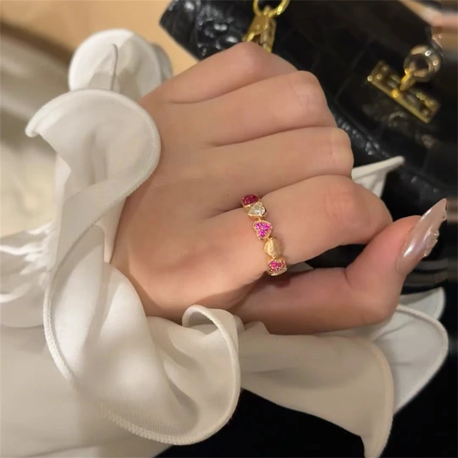Simple Chic Colored Gem Couple Ring, Summer Hot Zircon Inlay, Light Luxury Adjustable Women Finger Jewelry