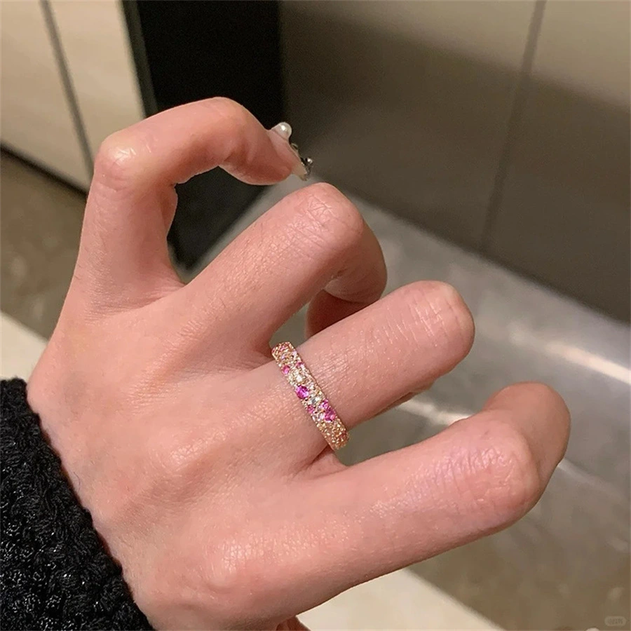 Simple Chic Colored Gem Couple Ring, Summer Hot Zircon Inlay, Light Luxury Adjustable Women Finger Jewelry