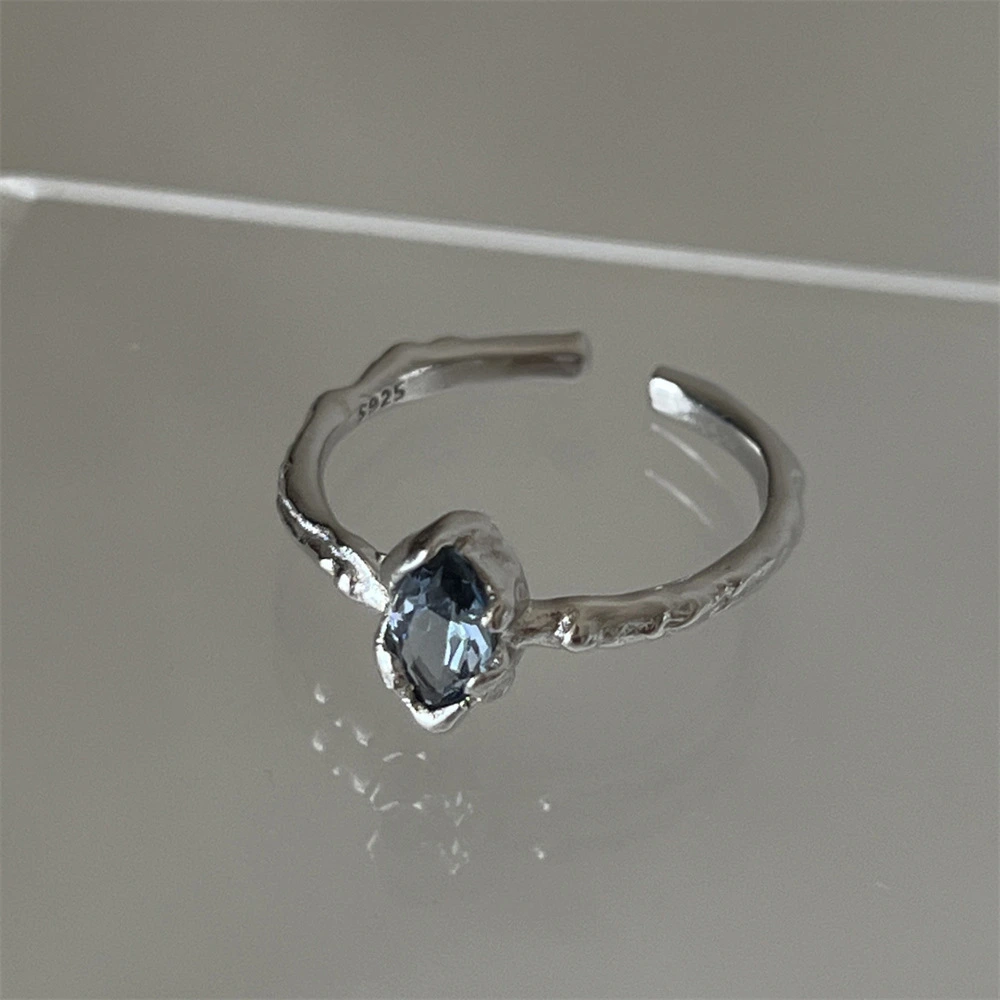 Light Luxury Cold Tone Index Ring, Natural Colorful Gem & Zircon Design, Fashion Adjustable Couple Rings