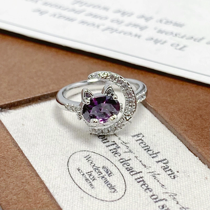 Super Sparkly Purple Zircon Floral Ring, Full Paved Craft, Luxury High-grade Adjustable Ladies Ring