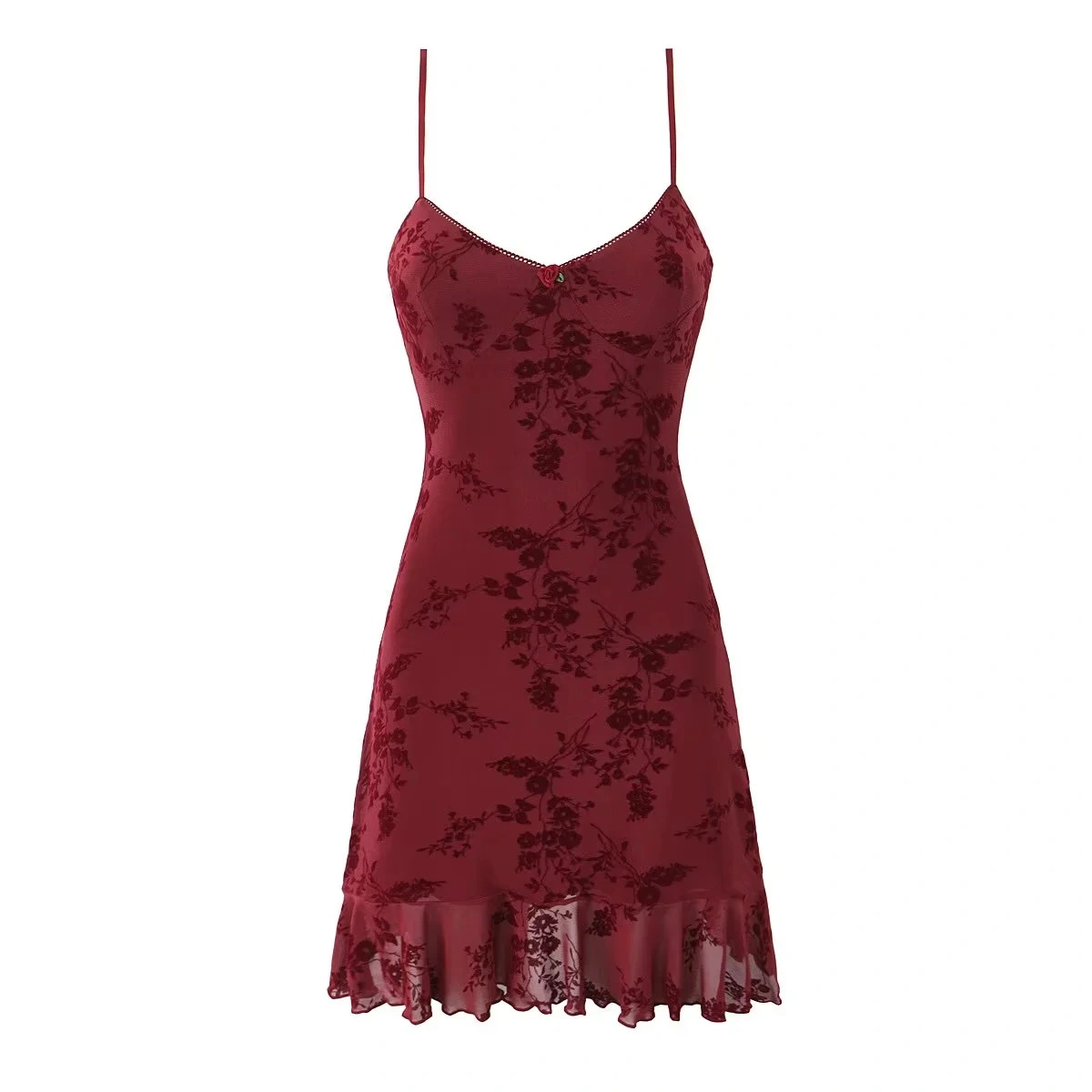 Retro Floral Mesh Slip Dress Women