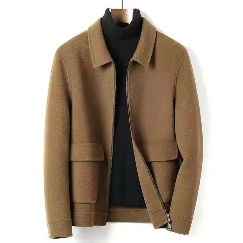 Mandarin-collar Cardigan Wool Jacket Mens Loose Casual Outerwear