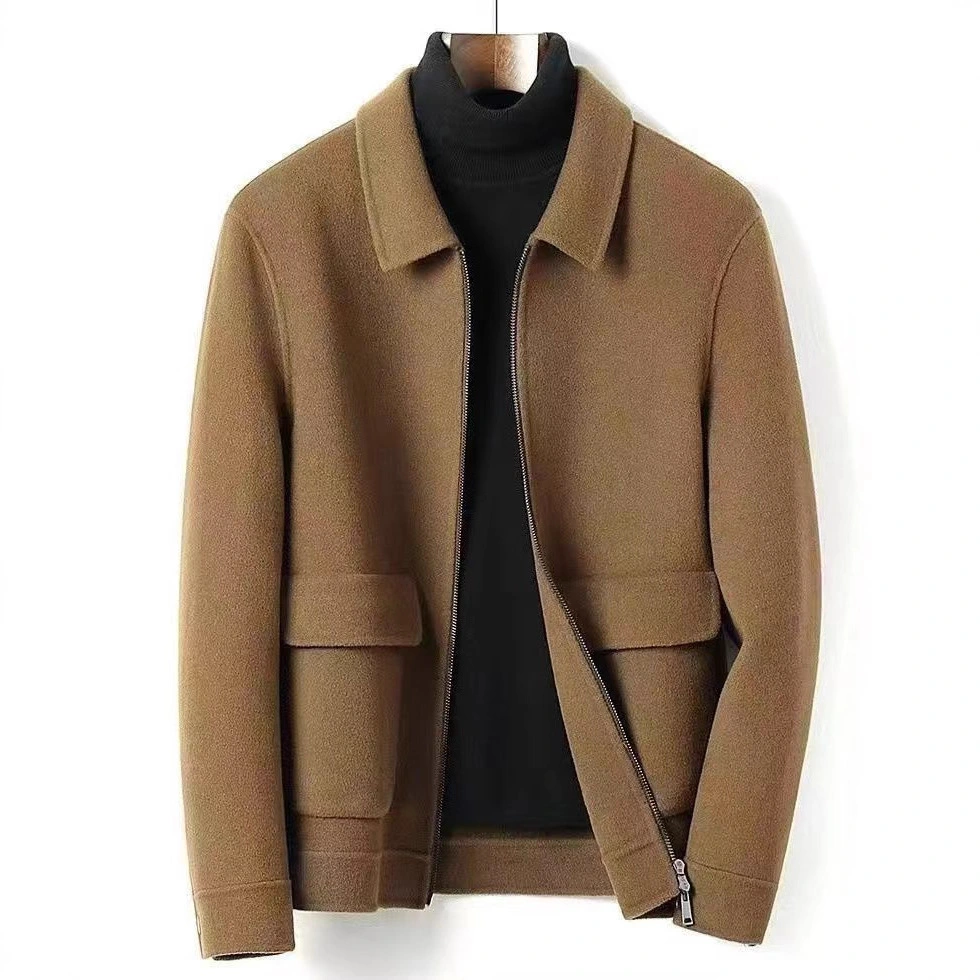 Mandarin-collar Cardigan Wool Jacket Mens Loose Casual Outerwear
