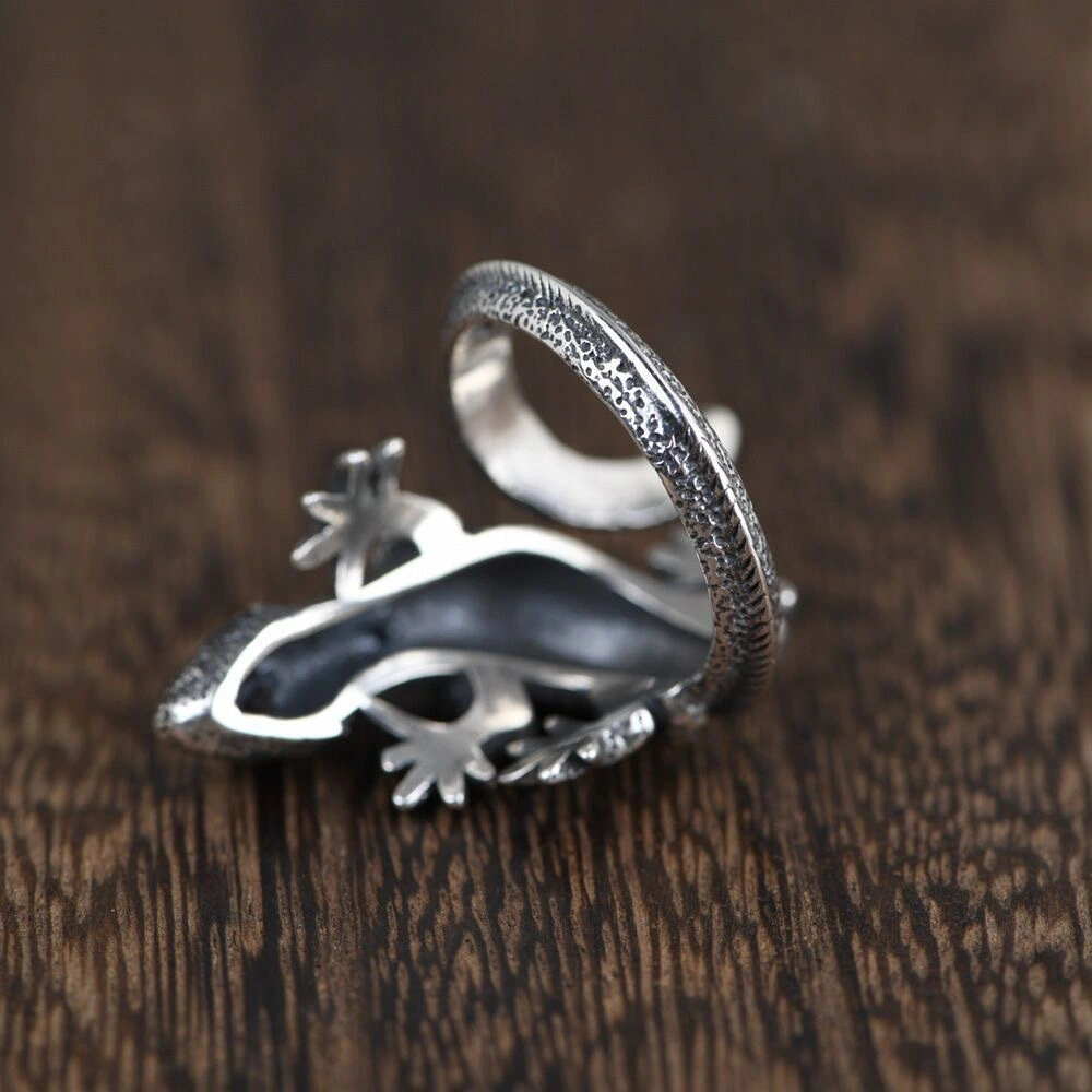 Silver-Style Vintage Bold Red-Eyed Lizard Statement Adjustable Ring