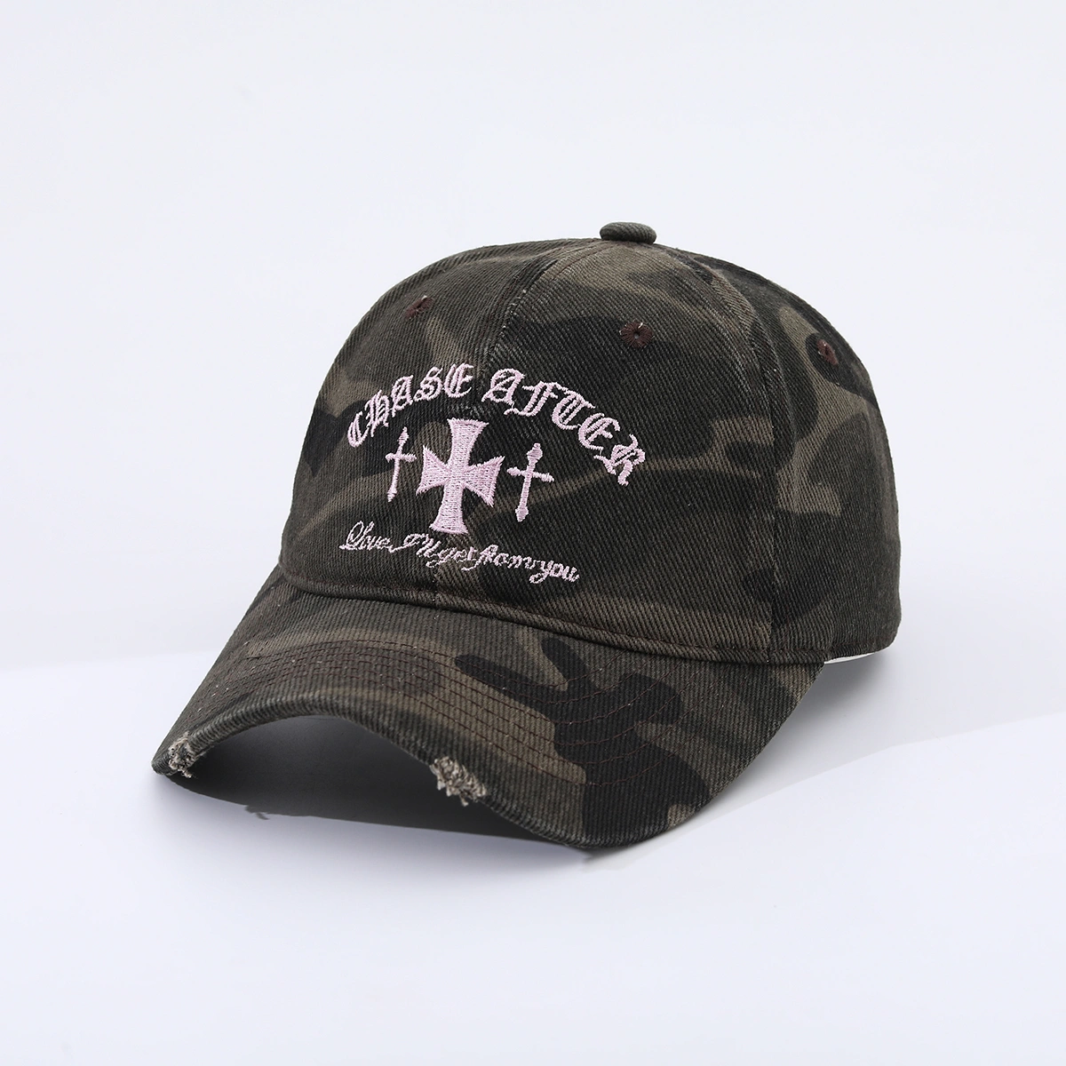 Pink Letter Cross-stitch Embroidered Beveled And Frayed Vintage Trend Baseball Cap Suitable For Street Dates, Shopping And Daily Wear