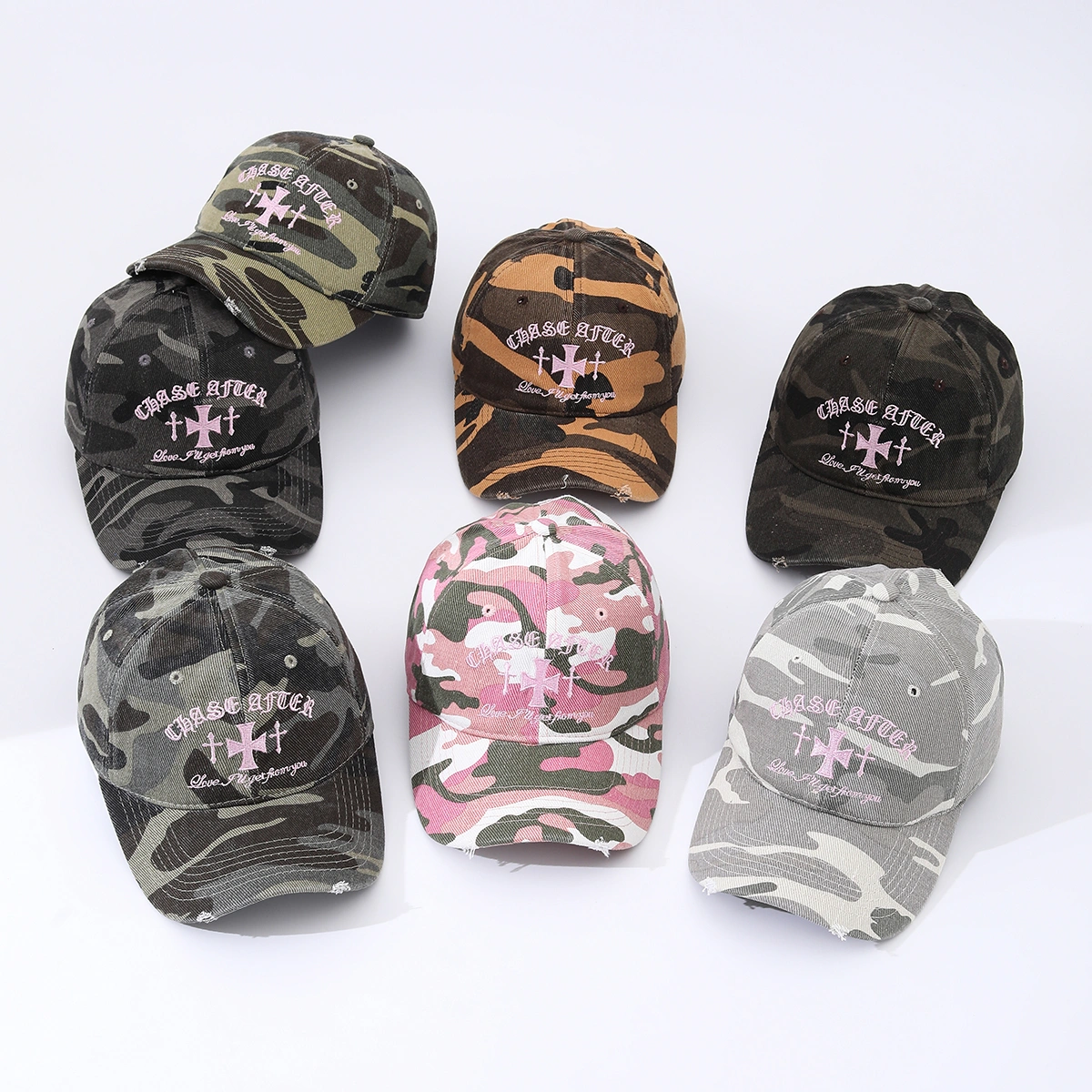Pink Letter Cross-stitch Embroidered Beveled And Frayed Vintage Trend Baseball Cap Suitable For Street Dates, Shopping And Daily Wear