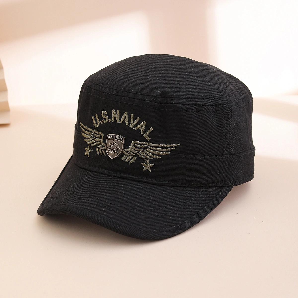Military Style Camouflage Patterned Peaked Cap With Embroidered Wings And Metal Logo For Sun Protection  Casual Outdoor Baseball Cap