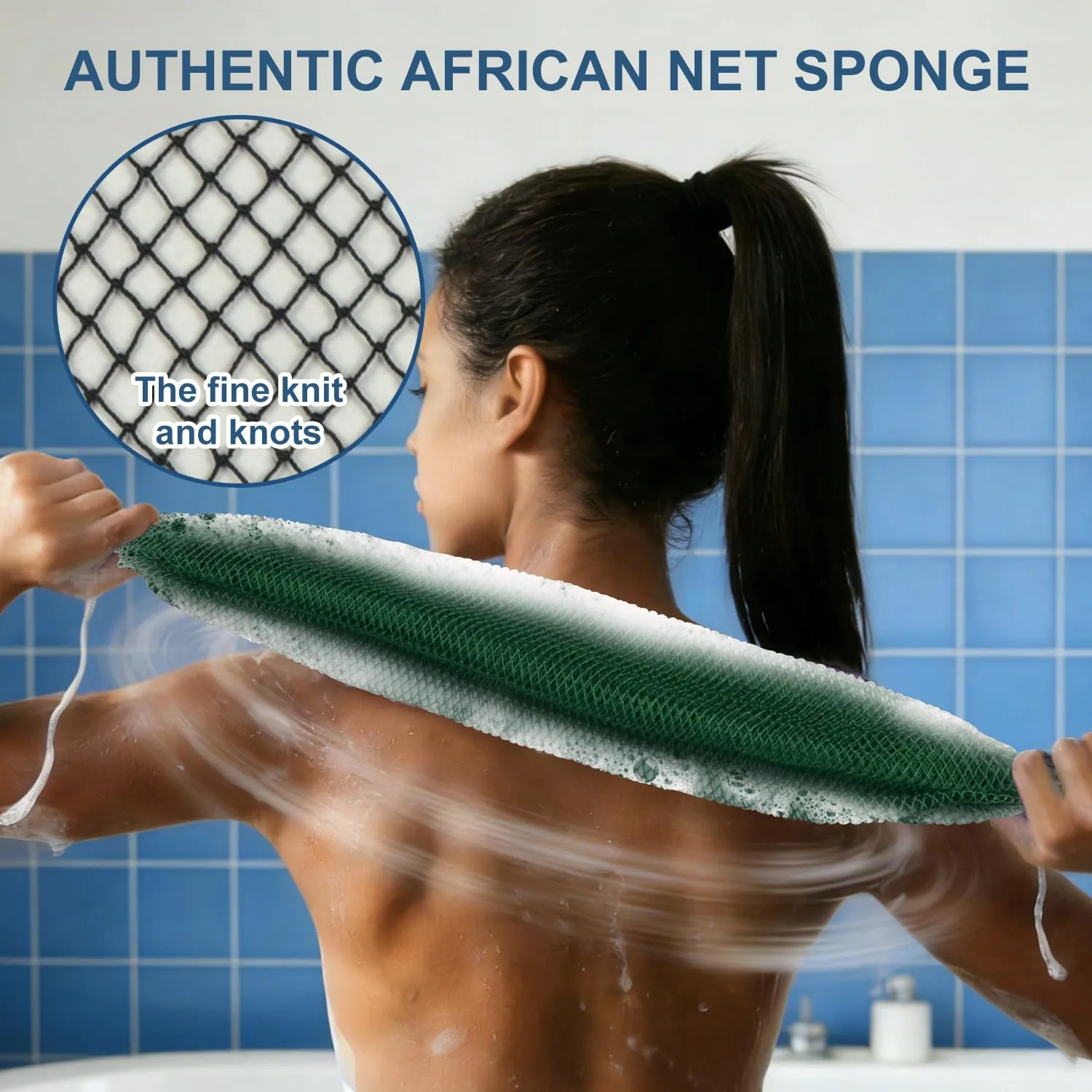 African Net Sponge, 1 Piece Exfoliating Scrubber Bath Sponge for Smooth Skin, Back Scrubber Loofah Washcloth, with Travel Bag (Green,42 in)