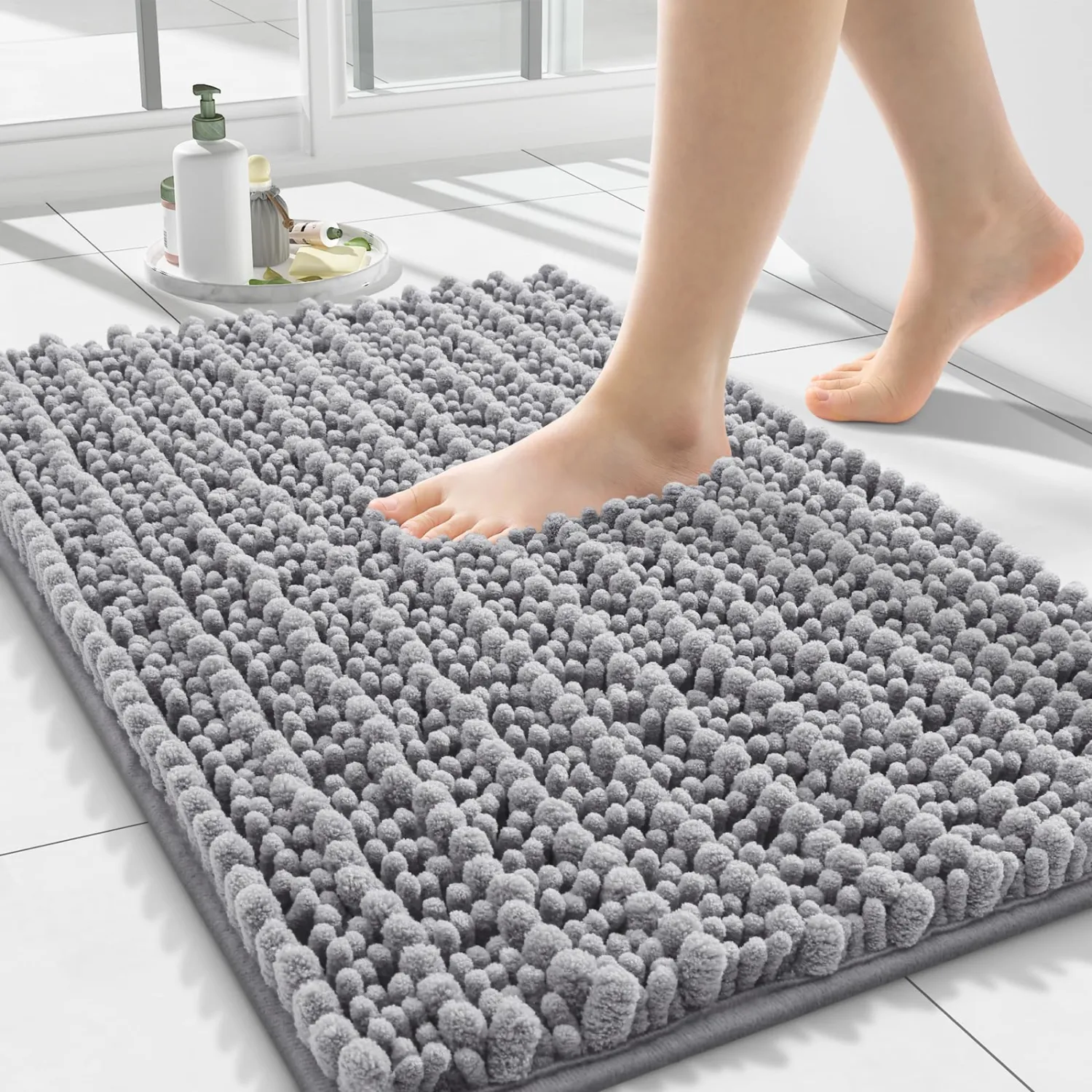 Smiry Bathroom Rugs Mat 24x16, Extra Soft Absorbent Chenille Bath Rugs, Non Slip Rubber Backing Machine Washable Quick Dry Bath Mats for Bathroom Floor, Tub, Shower, Home Decor Accessories, Grey