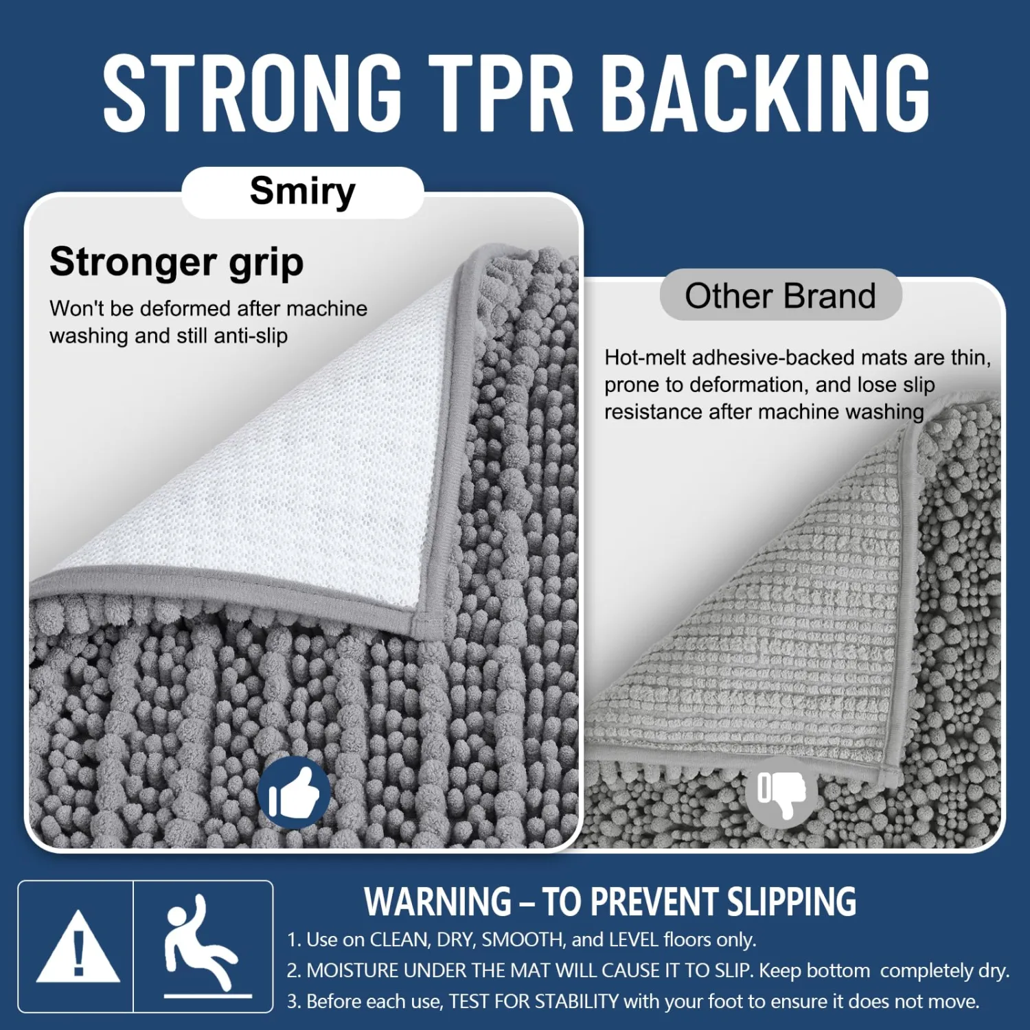 Smiry Bathroom Rugs Mat 24x16, Extra Soft Absorbent Chenille Bath Rugs, Non Slip Rubber Backing Machine Washable Quick Dry Bath Mats for Bathroom Floor, Tub, Shower, Home Decor Accessories, Grey