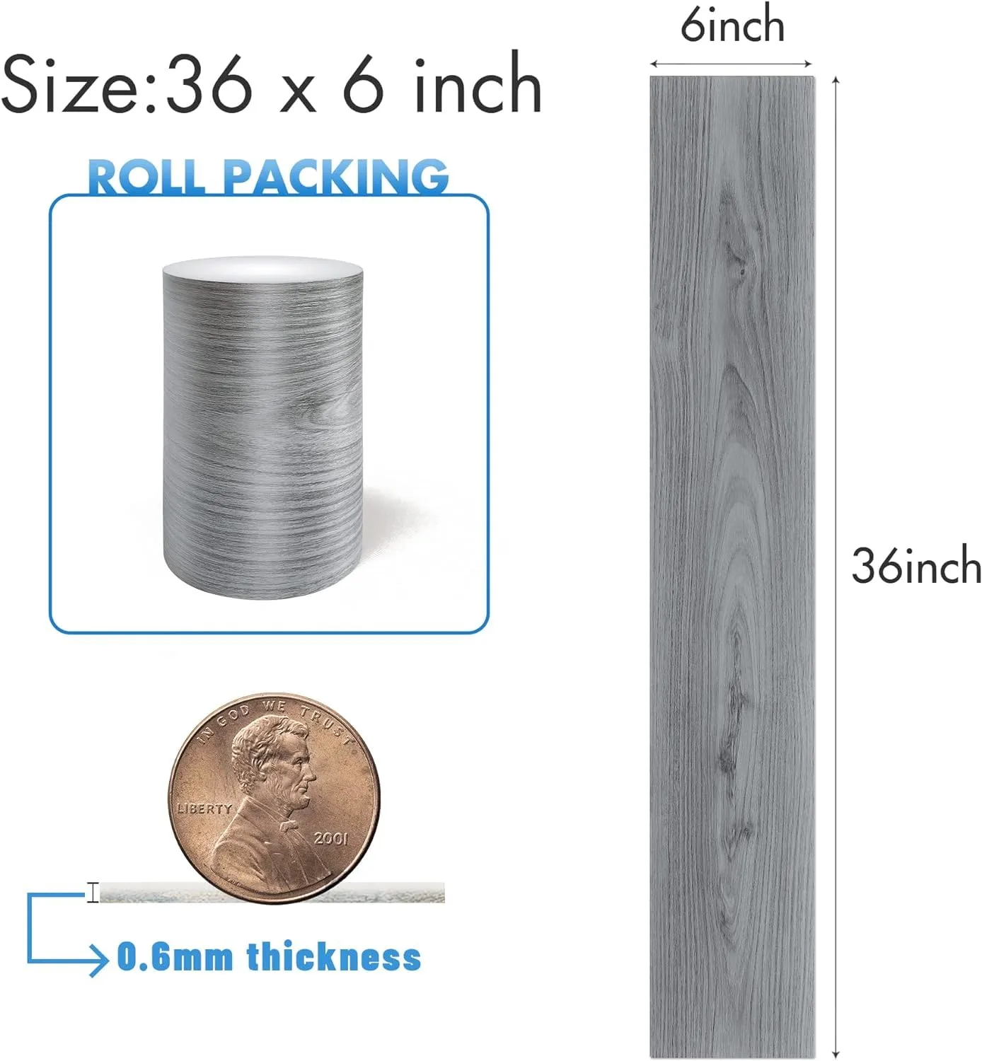 Lareko Wood Peel and Stick Floor Tiles,4 Pack Grey Vinyl Flooring (No Adhesive Residue) 36"×6" Waterproof and Non-Slip Laminate Flooring for Renters Bathroom, Living Room 6 Sq.Ft(Nature Grey)