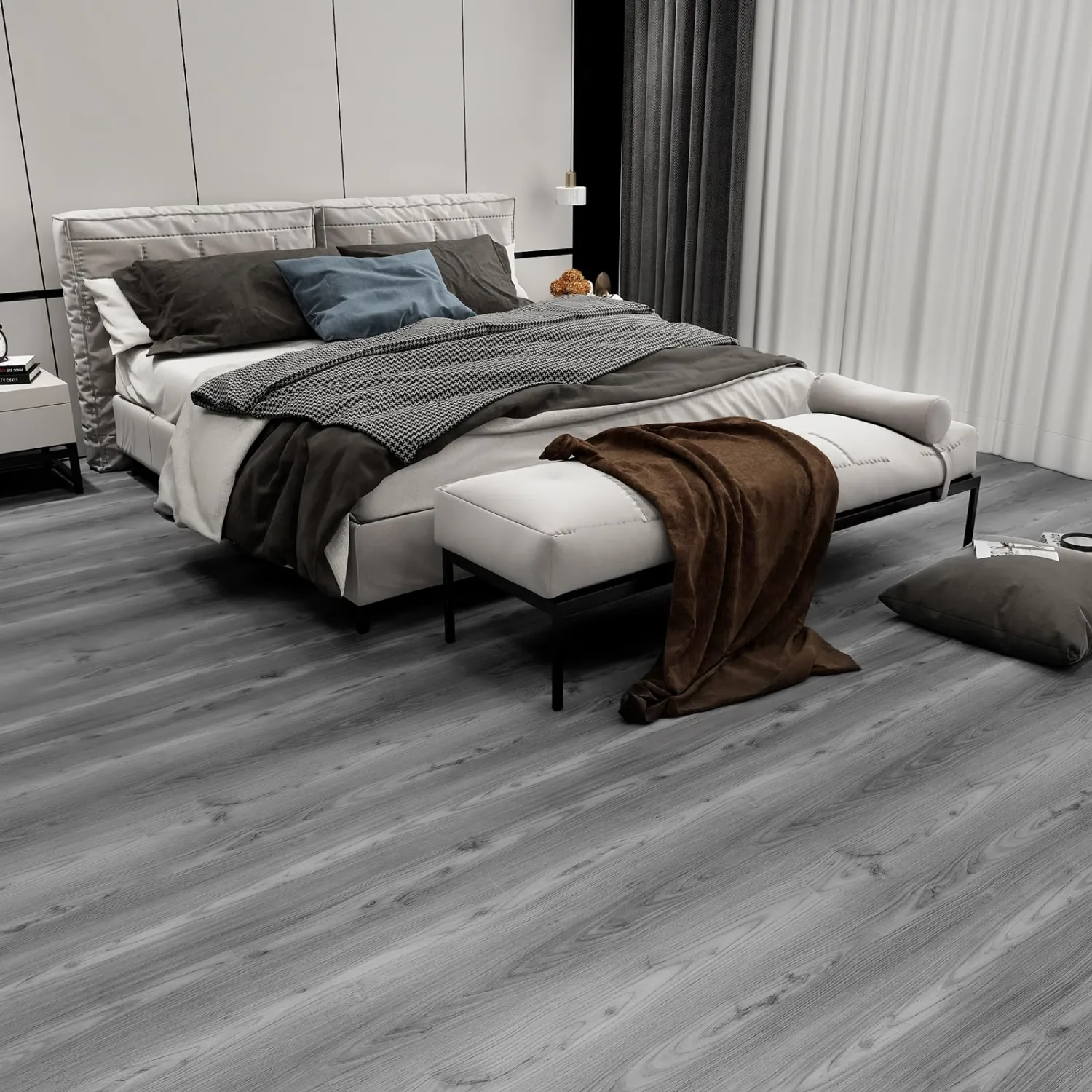 Lareko Wood Peel and Stick Floor Tiles,4 Pack Grey Vinyl Flooring (No Adhesive Residue) 36"×6" Waterproof and Non-Slip Laminate Flooring for Renters Bathroom, Living Room 6 Sq.Ft(Nature Grey)