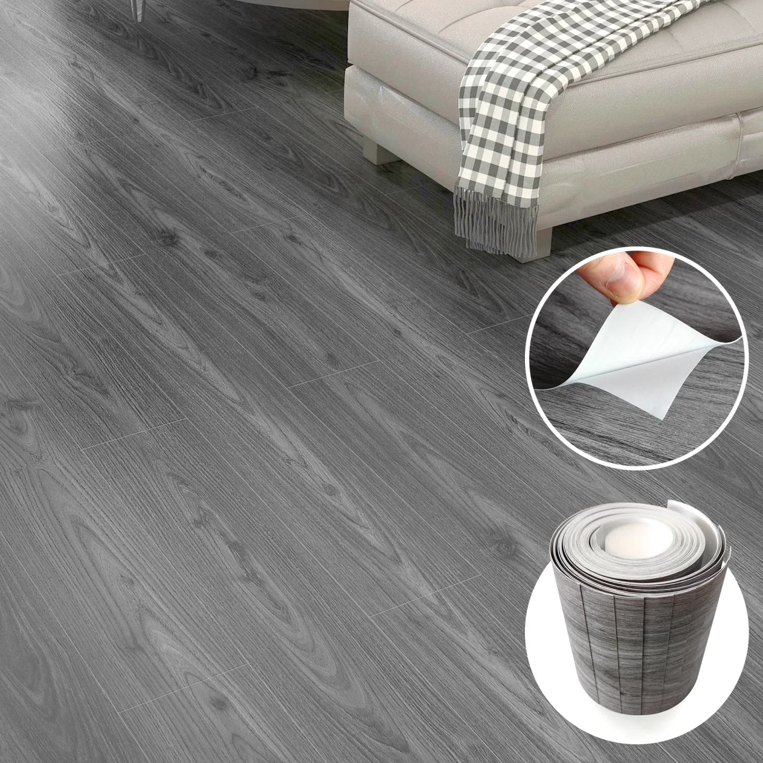 Lareko Wood Peel and Stick Floor Tiles,4 Pack Grey Vinyl Flooring (No Adhesive Residue) 36"×6" Waterproof and Non-Slip Laminate Flooring for Renters Bathroom, Living Room 6 Sq.Ft(Nature Grey)