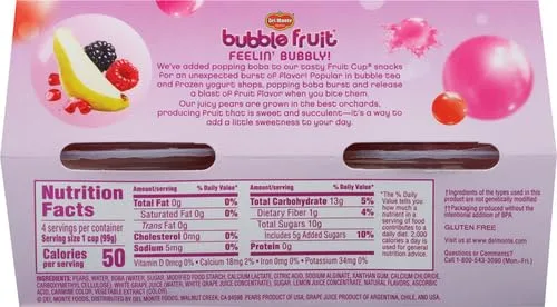 Del Monte Bubble Fruit Pear Berry Pomegranate Pears & Popping Boba with Sweetened Juice 4-3.5 oz. Cups, Red