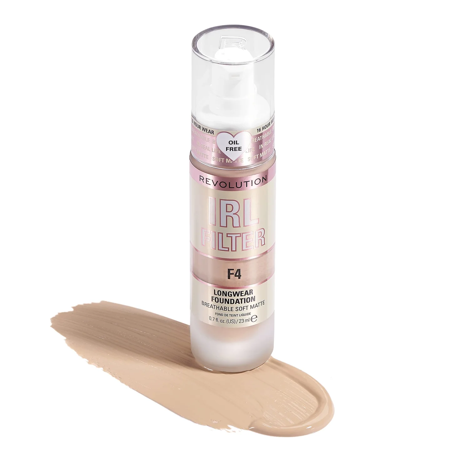 Revolution, IRL Filter Longwear Foundation, Soft & Breathable Formula, Medium to Full Coverage, Matte Finish, F4, 0.7 fl oz
