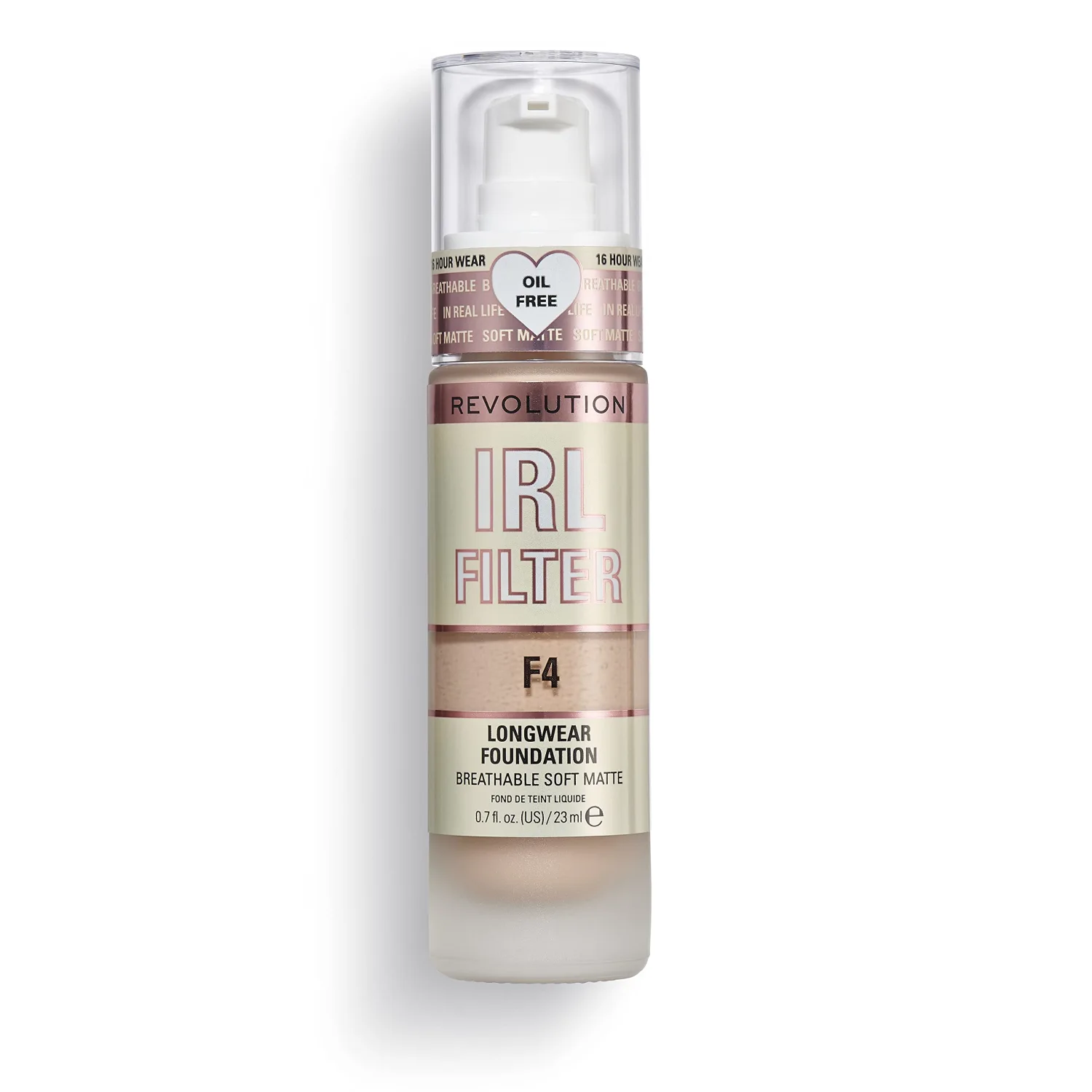 Revolution, IRL Filter Longwear Foundation, Soft & Breathable Formula, Medium to Full Coverage, Matte Finish, F4, 0.7 fl oz