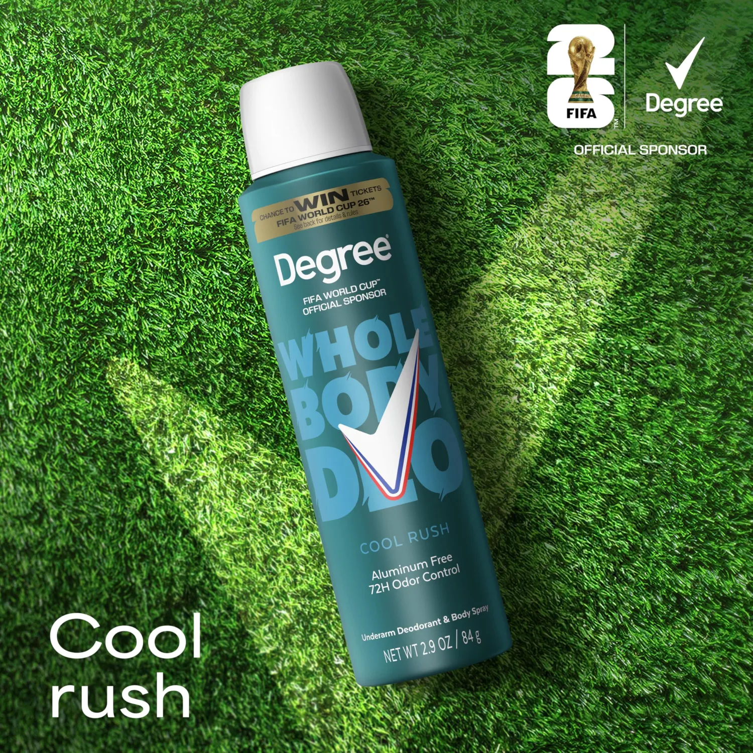 Degree Men Whole Body Deodorant Cool Rush Scent Aluminum Free 72H Odor Protection 2.9 oz