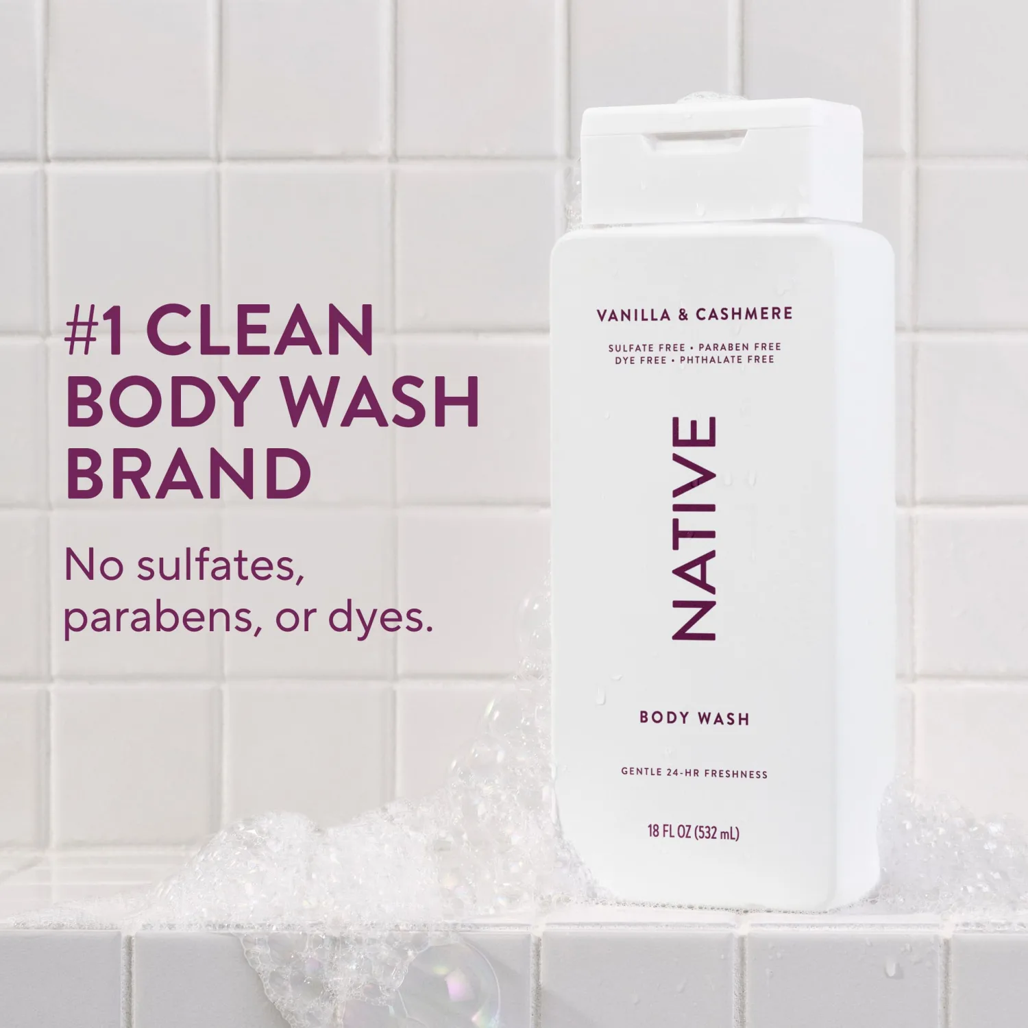 Native Body Wash Contains Naturally Derived Ingredients | For Women & Men, Sulfate, Paraben, & Dye Free Leaving Skin Soft and Hydrated |Vanilla & Cashmere 18 oz