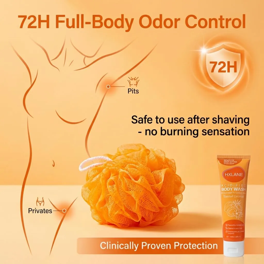Acidified Body Wash， 24H Body Odor Control Better than Soap， pH Balanced Gentle Creamy Formula，Moisturizing Toasted Coconut Body Wash Gel，Travel Size，2PCS