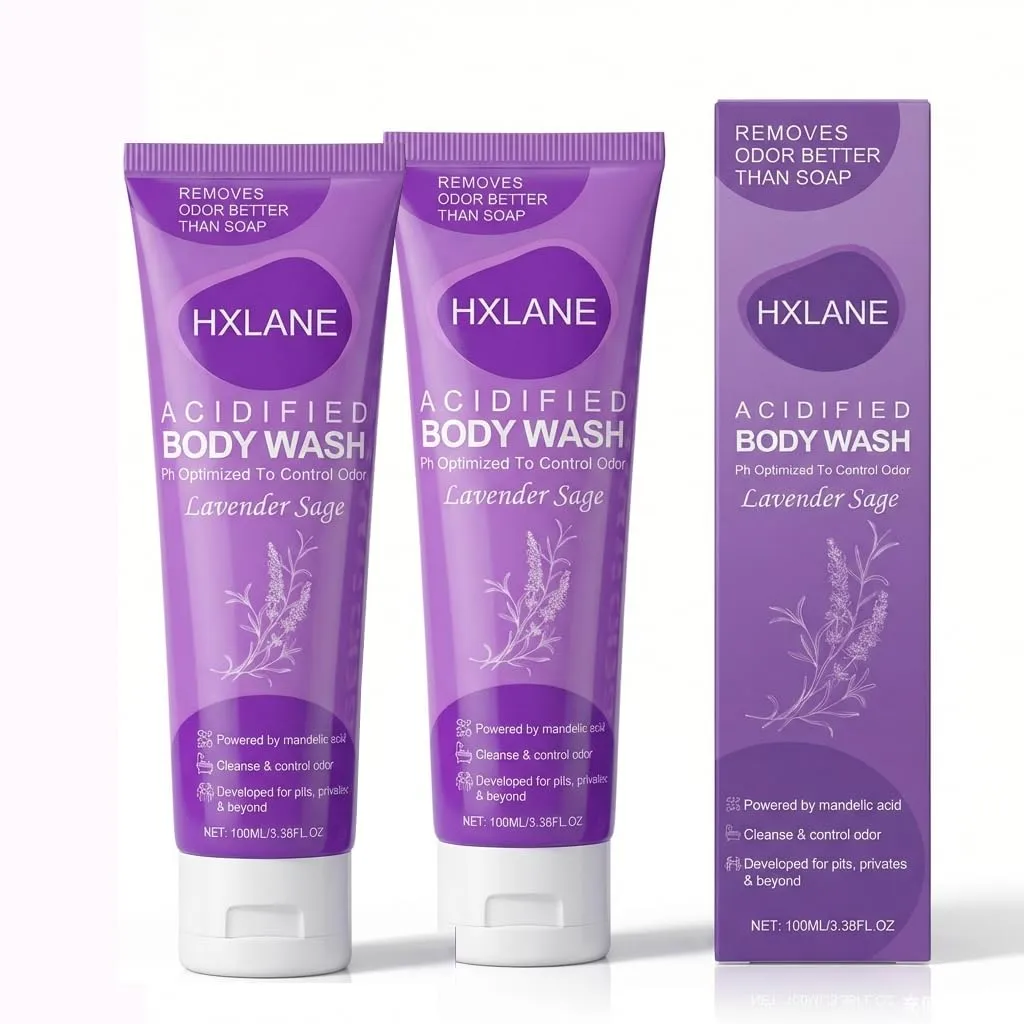 Acidified Body Wash, 24H Body Odor Control Better than Soap, pH Balanced Gentle Creamy Formula,Moisturizing Lavender Sage Body Wash Gel,Travel Size,2PCS