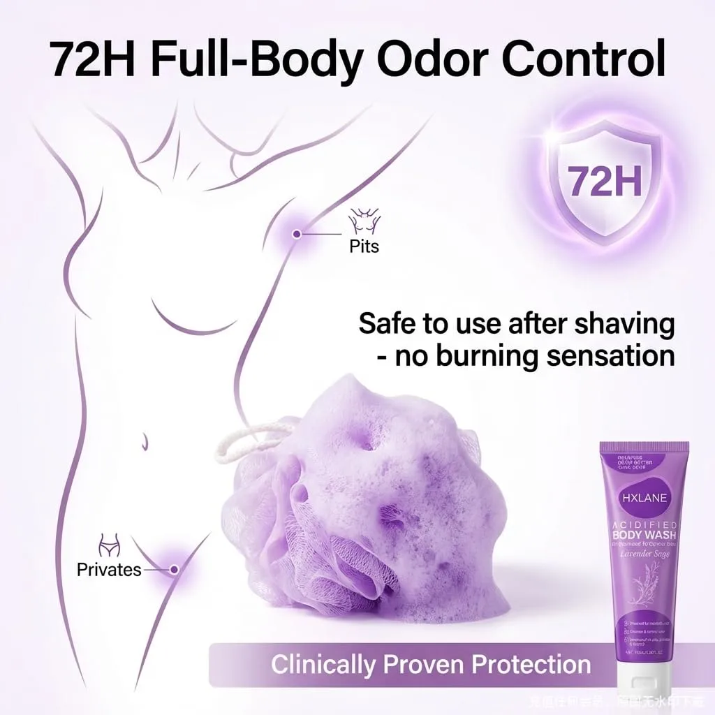 Acidified Body Wash, 24H Body Odor Control Better than Soap, pH Balanced Gentle Creamy Formula,Moisturizing Lavender Sage Body Wash Gel,Travel Size,2PCS
