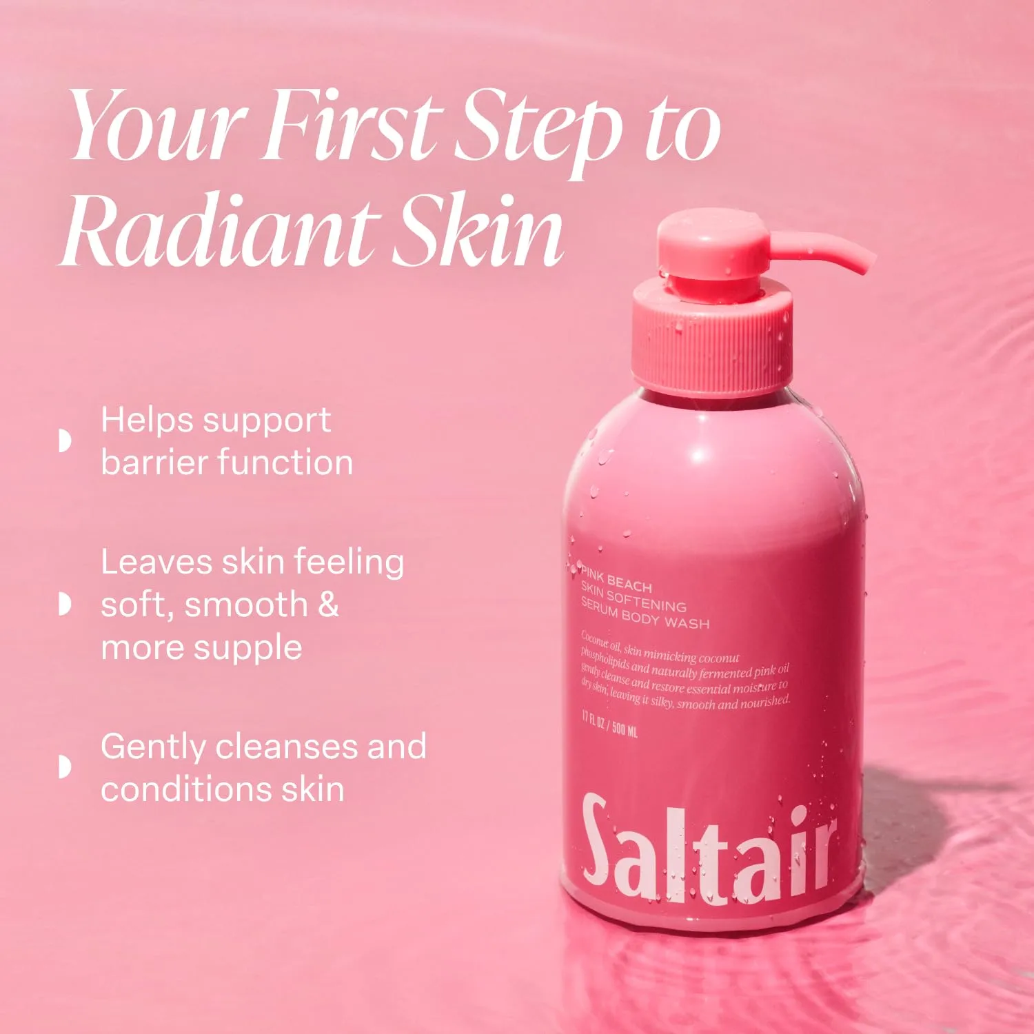 Saltair Body Wash 2-Pack – Moisturizing Body Wash with Hyaluronic Acid & Coconut Oil – Scented Shower Gel for Women and Men – Pink Beach Scent, 2x 17oz – Vegan, Cruelty-Free, Paraben-Free