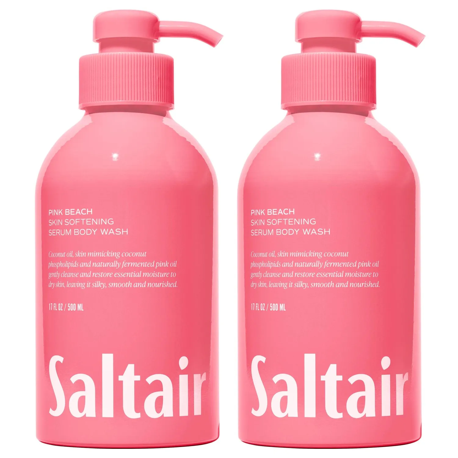 Saltair Body Wash 2-Pack – Moisturizing Body Wash with Hyaluronic Acid & Coconut Oil – Scented Shower Gel for Women and Men – Pink Beach Scent, 2x 17oz – Vegan, Cruelty-Free, Paraben-Free