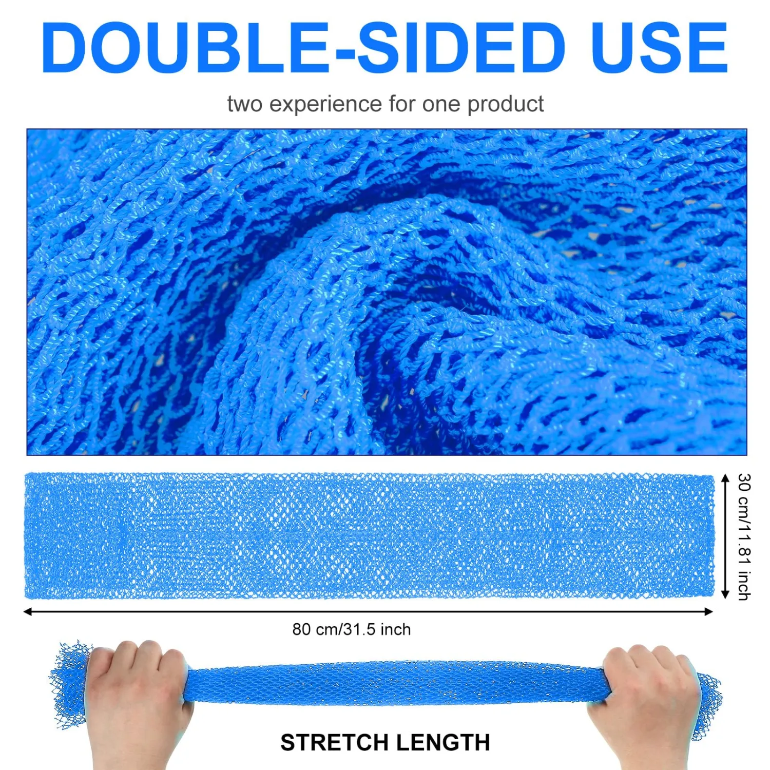 Geiserailie African Net Sponge Long Bathing Net Shower Body Scrubber Back Scrubber Skin Smoother Bathing Sponge for Daily Use or Stocking Stuffer(Light Blue)