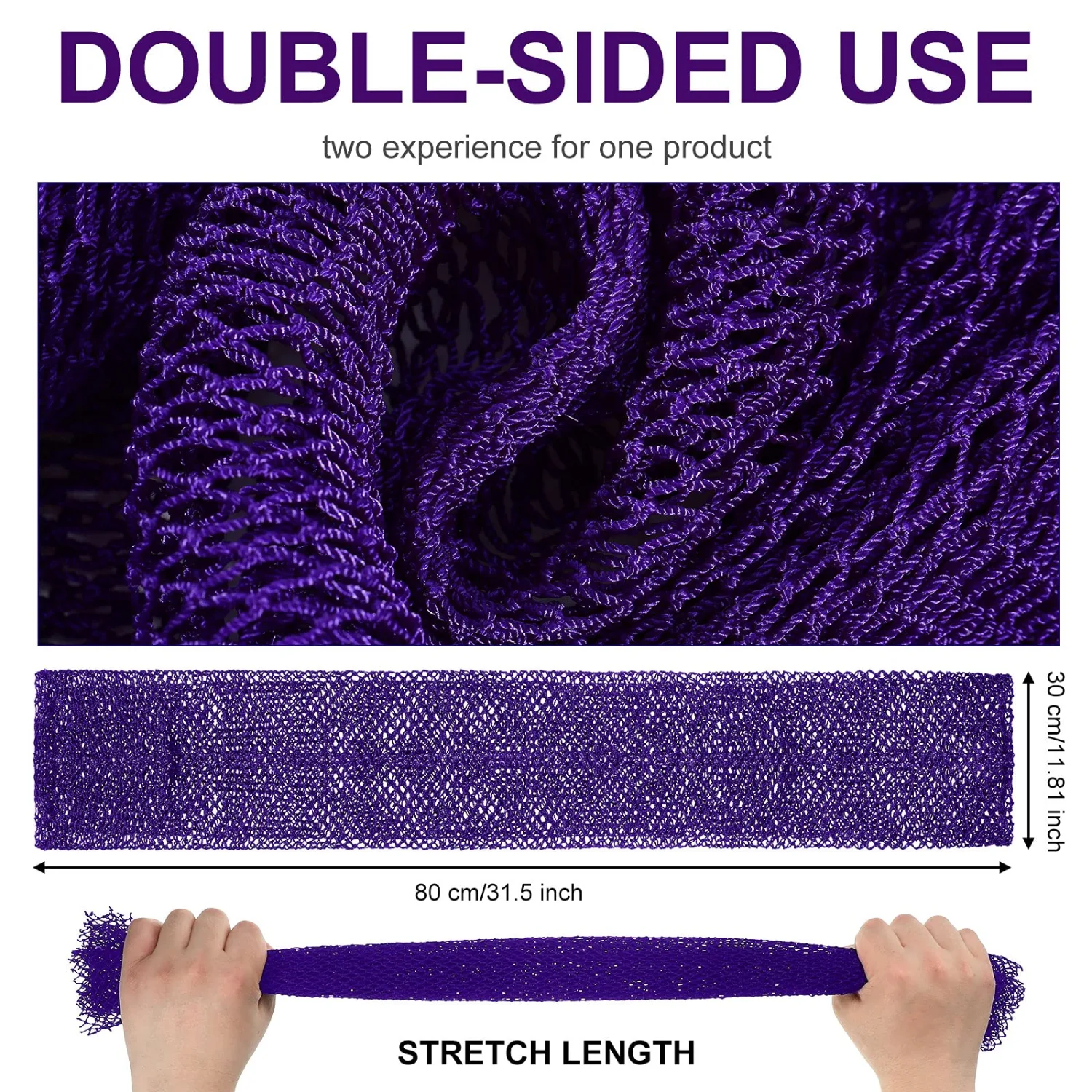 Geiserailie African Net Sponge Long Bathing Net Shower Body Scrubber Back Scrubber Skin Smoother Bathing Sponge for Daily Use or Stocking Stuffer(Purple)