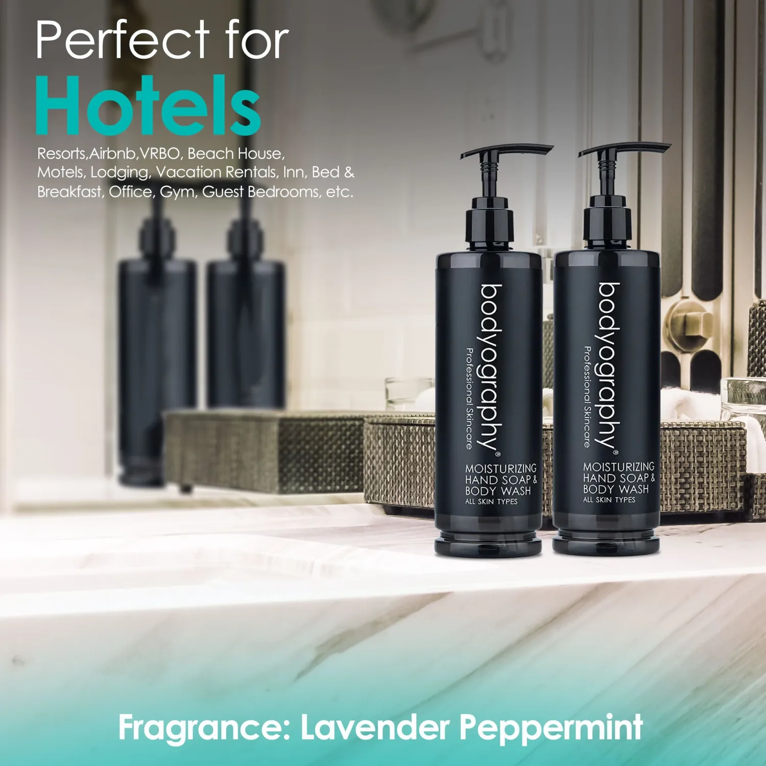 World Amenities Bodyography Luxury Hand Soap & Body Wash - Deep Moisturizing Liquid Soap with Lavender Extract and Peppermint - Skin Repair and Hydration