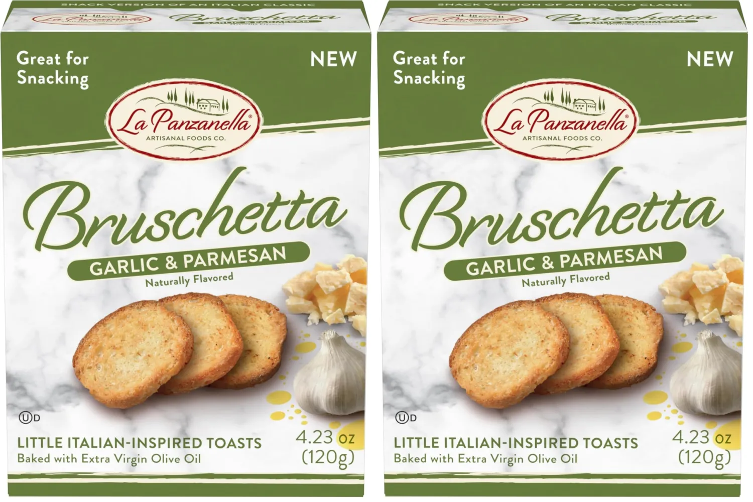 La Panzanella Garlic and Parmesan Bruschetta Crackers - Italian-inspired Toasts, For Soups, Dips, Spreads or Snacks, 4.23oz (120g) (Pack of 2)