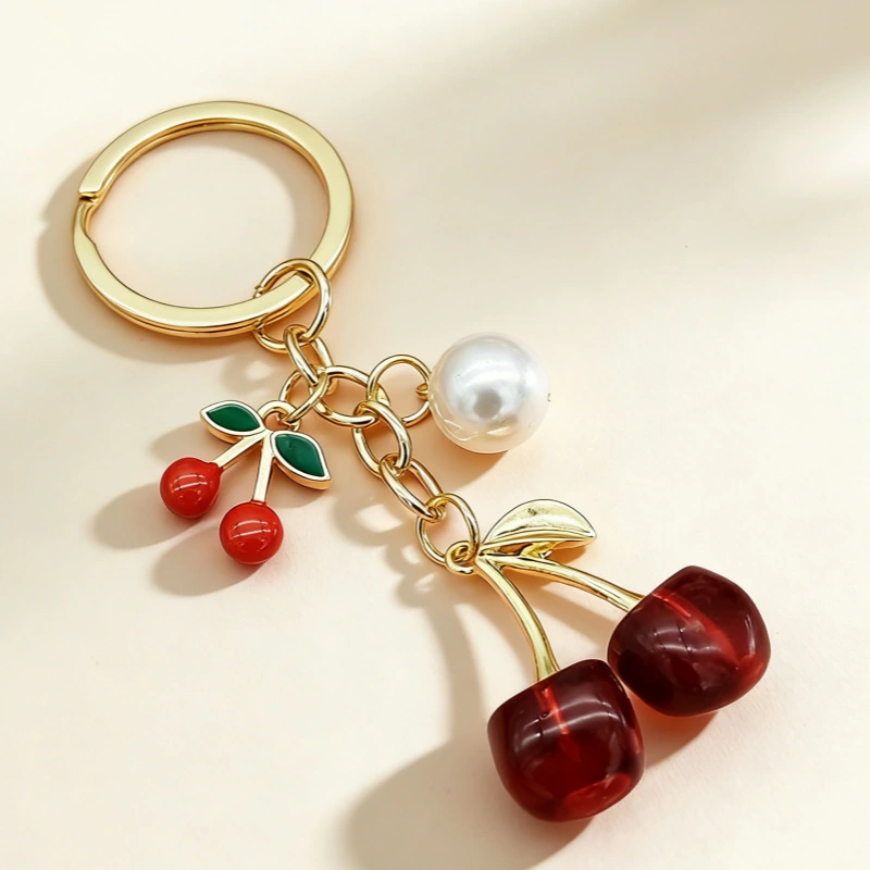 Fresh And Cute Cherry Heart Keychain Imitation Fruit Cherries Adorable Pendant