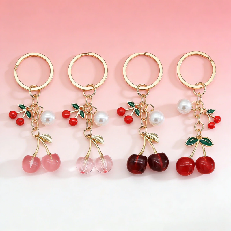 Fresh And Cute Cherry Heart Keychain Imitation Fruit Cherries Adorable Pendant