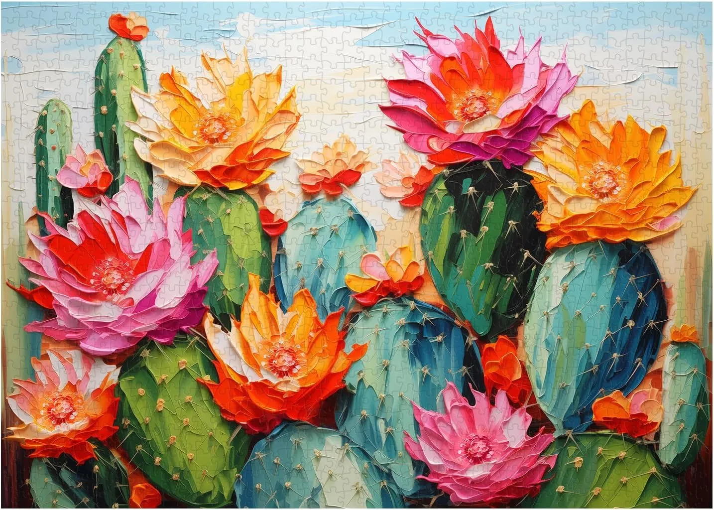 1000 Piece Jigsaw Puzzles for Adults Wooden Precision-Cut Colorful Cactus Garden, Vibrant Succulent Flowers, Desert Scene, Southwest Decor, Birthday Present for Cactus Lovers