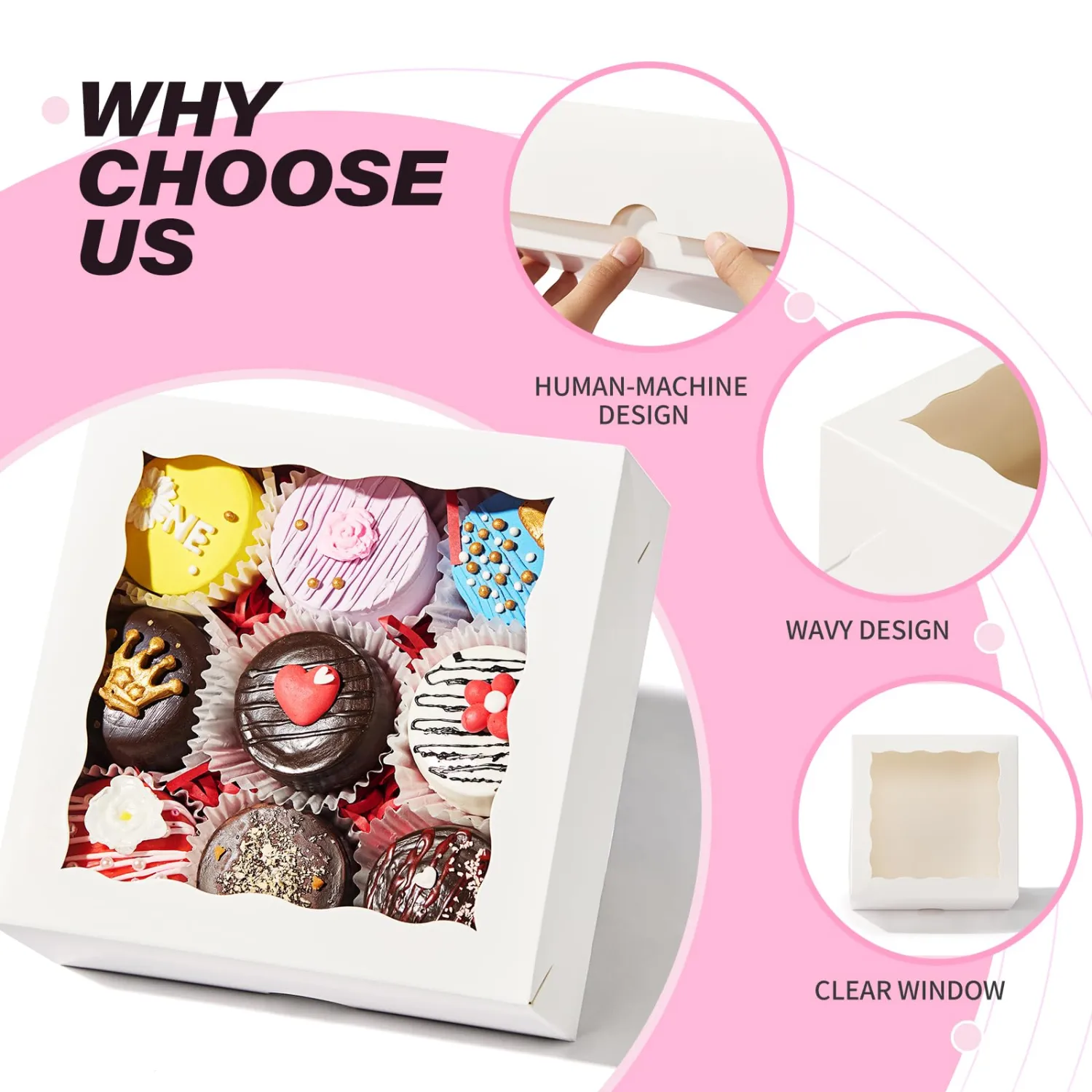RomanticBaking 54PCS 6"x6"x2.5" Bakery Boxes with Window for Strawberry, Small Cake, Macaron, Pie,Truffle Chocolate & More