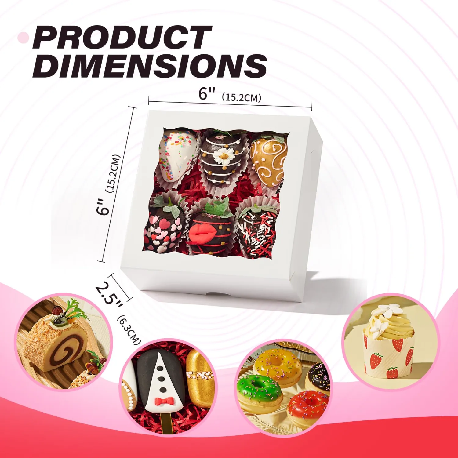 RomanticBaking 54PCS 6"x6"x2.5" Bakery Boxes with Window for Strawberry, Small Cake, Macaron, Pie,Truffle Chocolate & More