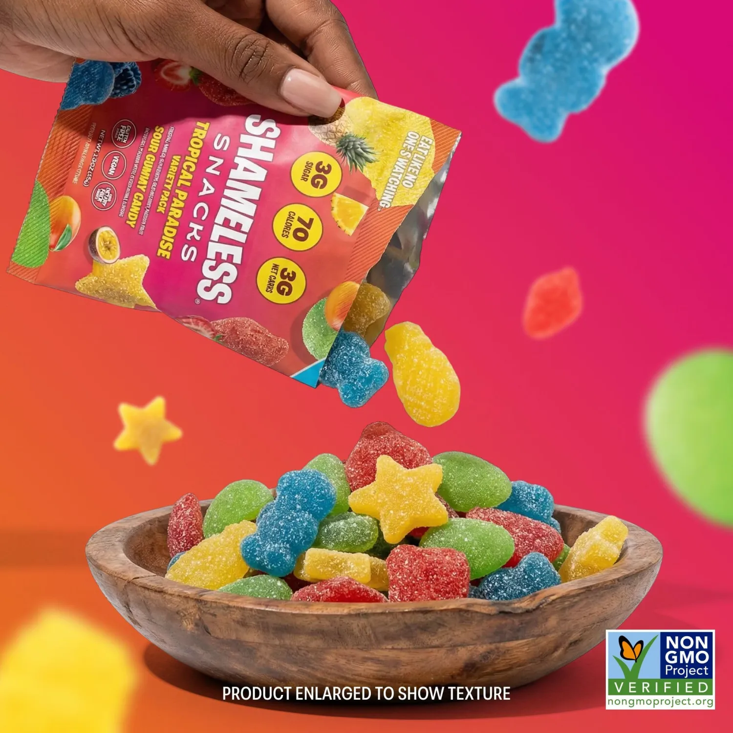 Shameless Snacks Tropical Paradise Mixed Bag - Sour Candy & Fruit Snacks, 5 Tropical Flavors Per Bag Gummy Candy, Keto Snacks 3g Sugar Gluten Free Vegan for Adults